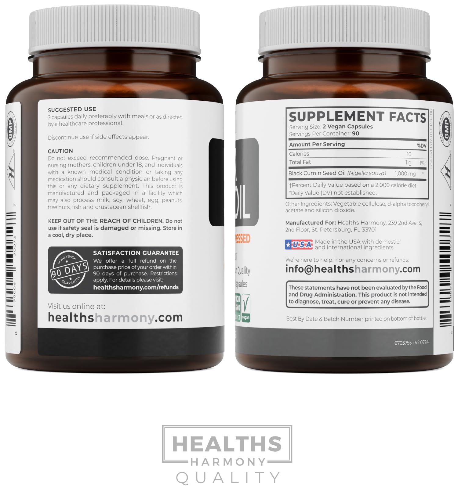 Black Seed Oil - 180 Softgel Capsules (Non-GMO & Vegan) Premium Cold-Pressed Nigella Sativa Producing Pure Black Cumin Seed Oil with Vitamin E - 500mg Each, 1000mg Per 2 Capsule Serving