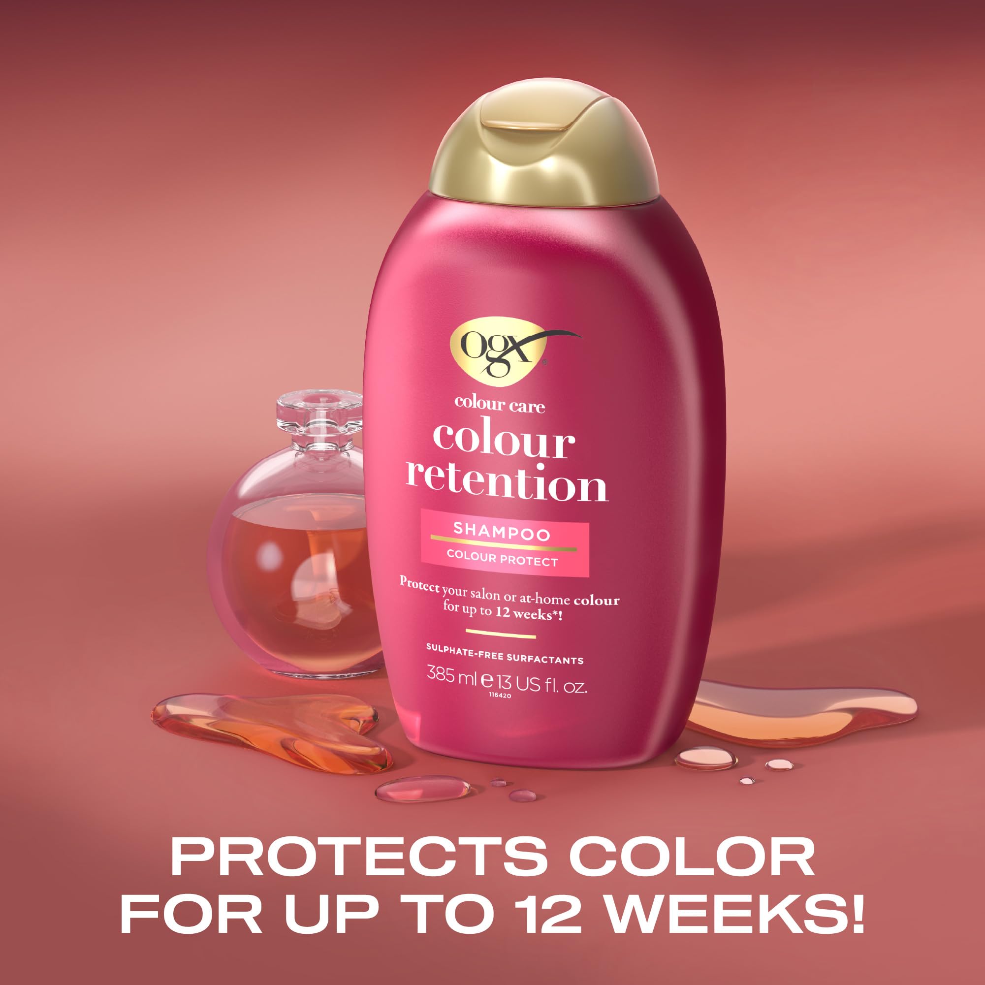 OGX Colour Care Colour Retention Shampoo, Colour Protect, Protects Salon or At-Home Colour for up to 12 Weeks, Sulfate Free, 385ml