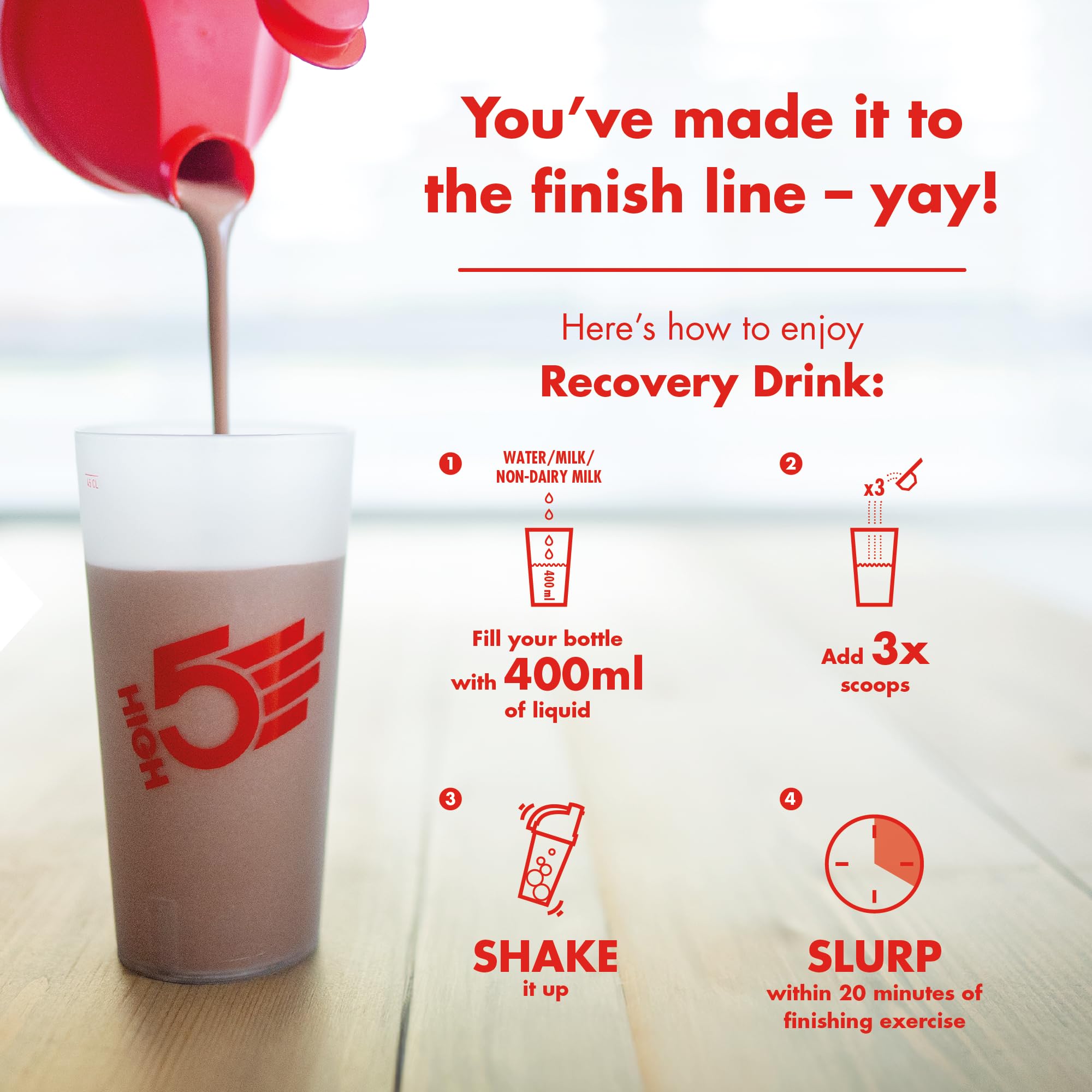 HIGH5 Recovery Drink - Carbohydrate and Whey Protein Powder (20g) for Muscle Recovery with Electrolytes Powder - Fast-Absorbing Post Workout Shake (Strawberry Milkshake, 450g - 9 Servings)
