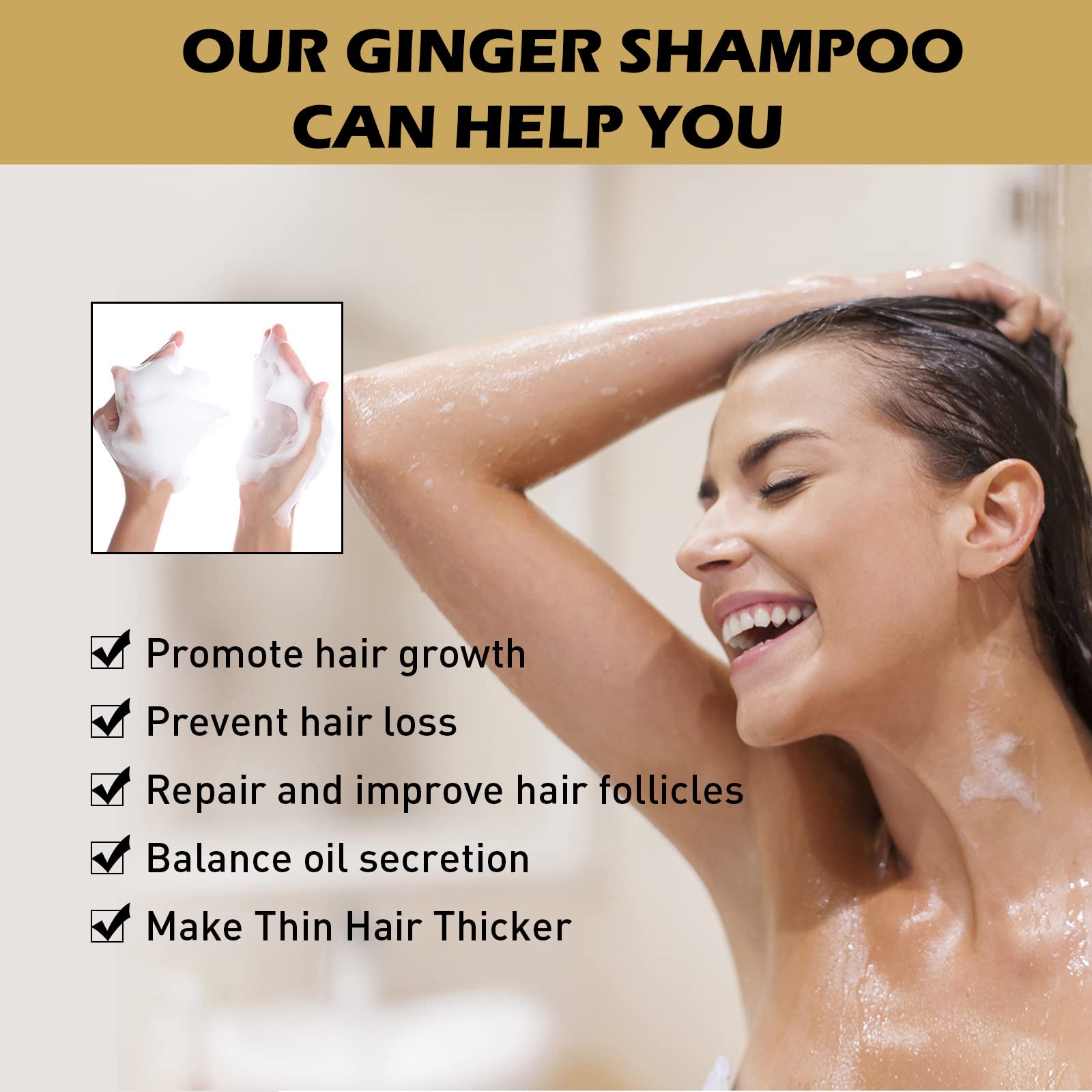 Natural Organic Ginger Shampoo Promotes Hair Growth, Anti-dandruff & Anti-itching for Hair Loss Women & Men (1pcs)