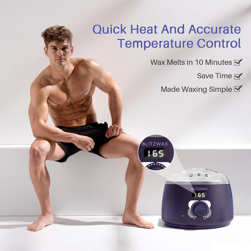 BLITZWAX Brazilian and Bikini Waxing Kit for Men, Hard Wax Warmer for Face, Legs, and Body, At Home Hair Removal Kit, Beginner Friendly, Quick Heating, 30 Nose Wax Sticks