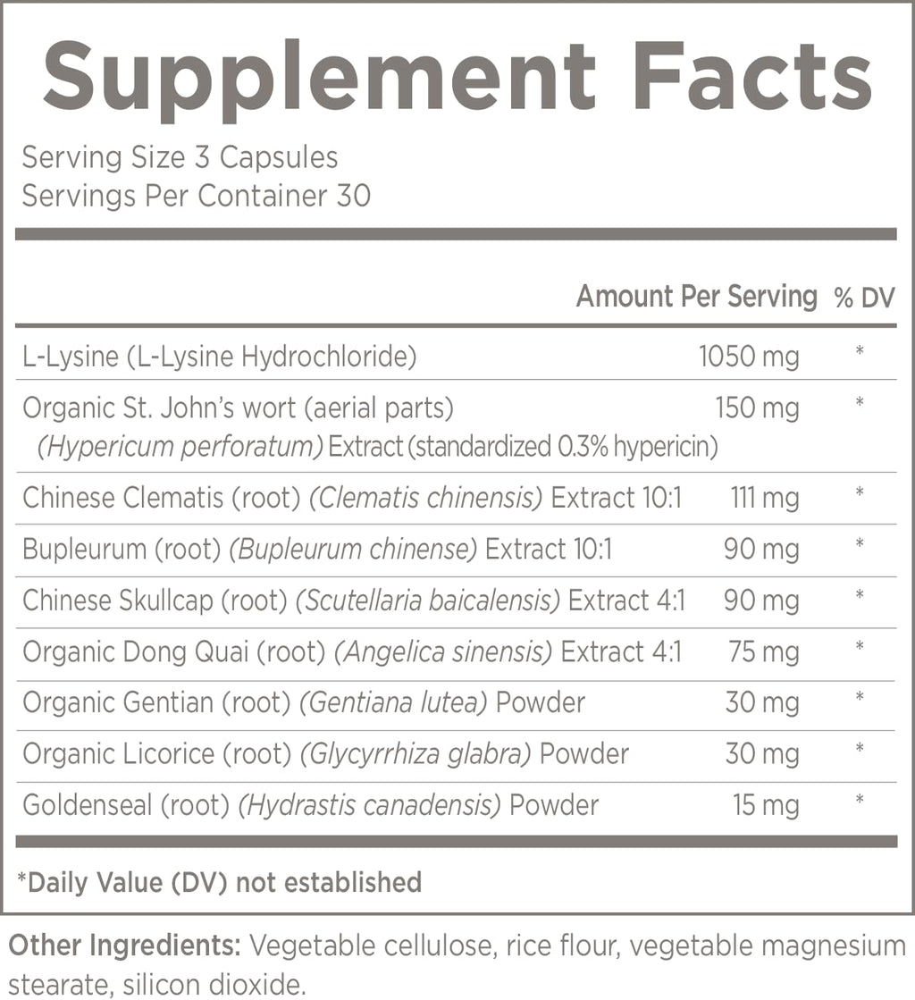 Natural Wellbeing Trilex Essentials for Cold Sores - with Lysine, St. John's Wort (Hypericin) for Smooth and Healthy Lips - Herbal Supplement 90 Veg caps