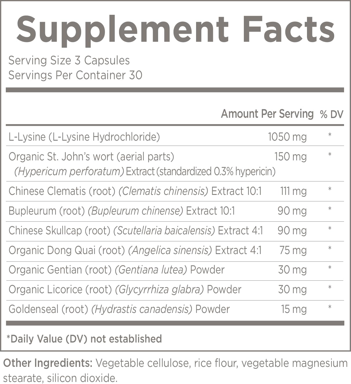 Natural Wellbeing Trilex Essentials for Cold Sores - with Lysine, St. John's Wort (Hypericin) for Smooth and Healthy Lips - Herbal Supplement 90 Veg caps