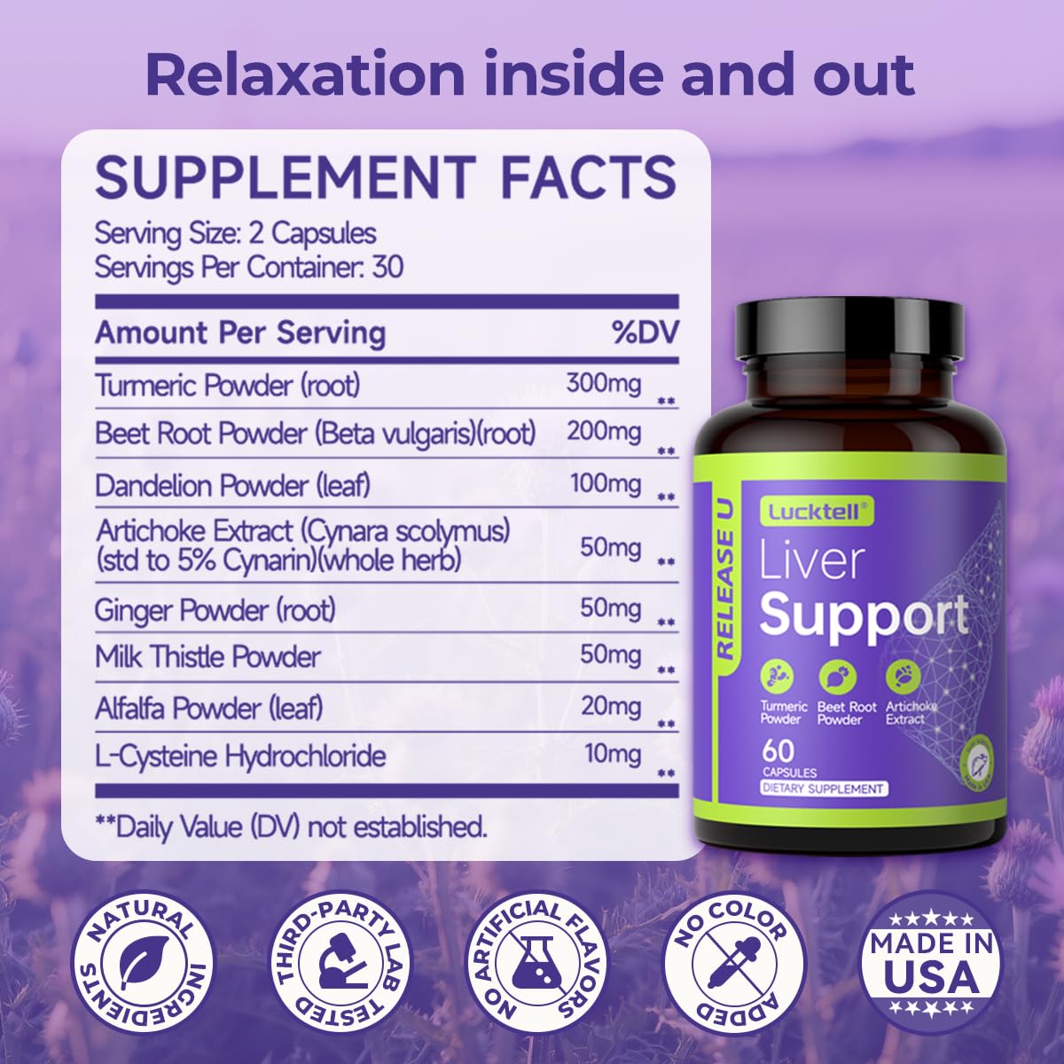 Liver Support Supplement – Liver Cleanse Detox & Repair with Milk Thistle, Turmeric, Dandelion & Artichoke Support | 7-in-1 Herbal Formula Protect Liver | 60 Capsules, 30-Day Supply, Made in USA