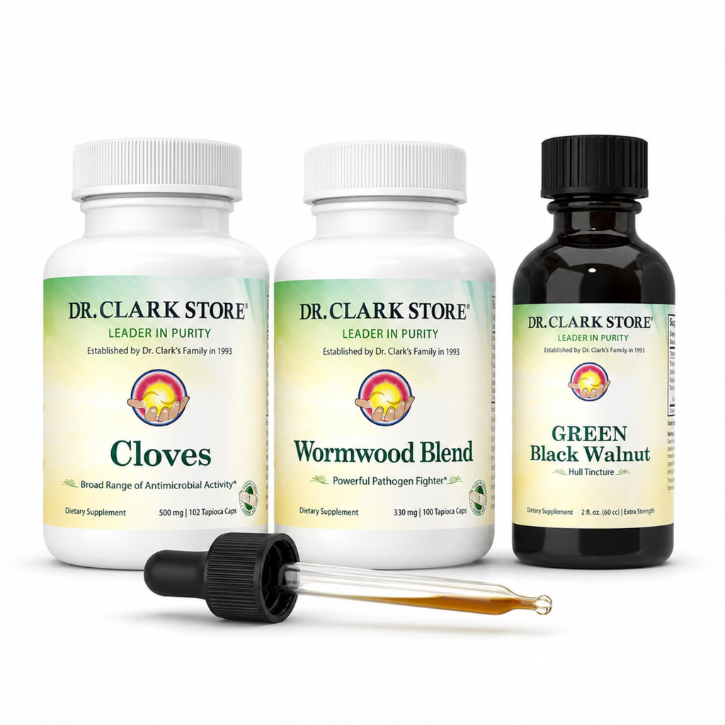 Dr Clark Store Intestine Support & Cleanse Kit - with Original Green Tincture from Black Walnut Hulls, Wormwood, and Cloves-Helps Maintain Optimum Intestinal Function - Vegetarian Capsules