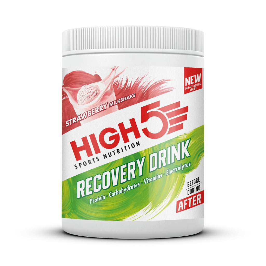 HIGH5 Recovery Drink - Carbohydrate and Whey Protein Powder (20g) for Muscle Recovery with Electrolytes Powder - Fast-Absorbing Post Workout Shake (Strawberry Milkshake, 450g - 9 Servings)