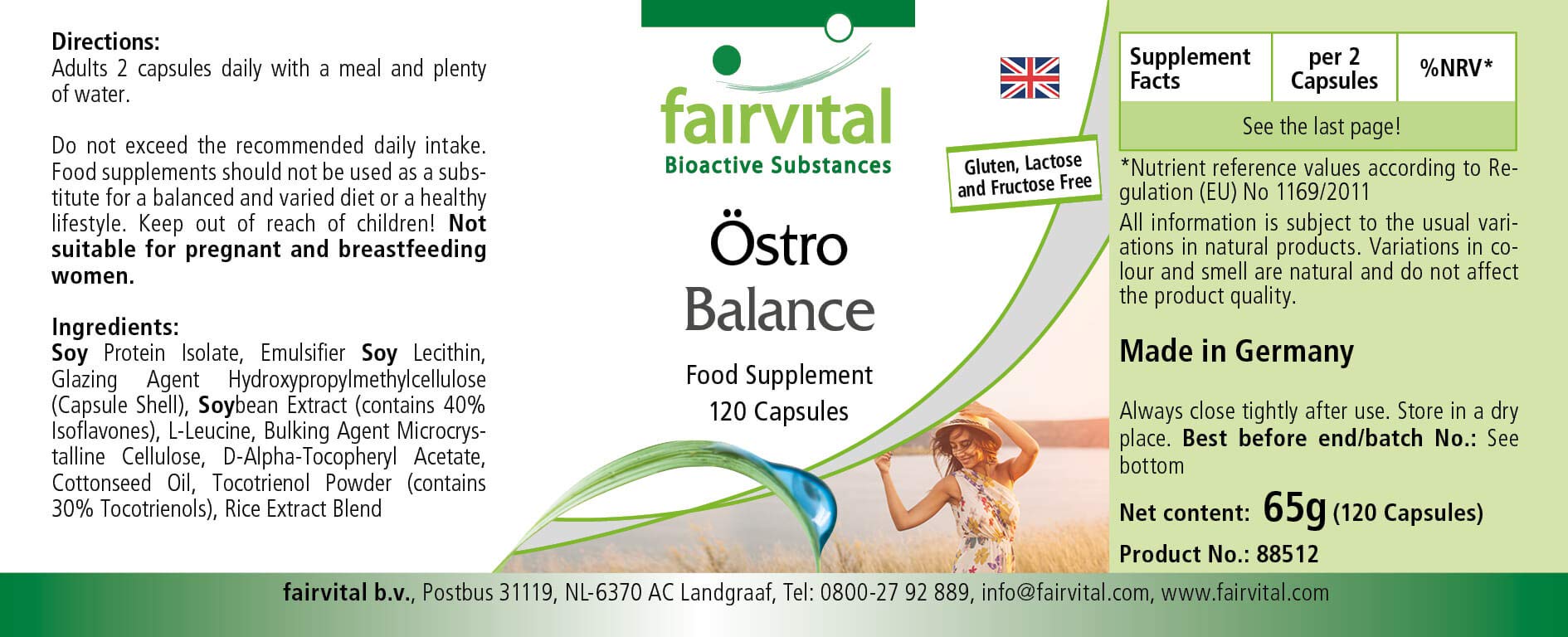 Fairvital Östro Balance - Support for Menopause - 120 Capsules - High Dose - Soy Isoflavones + Vitamin E