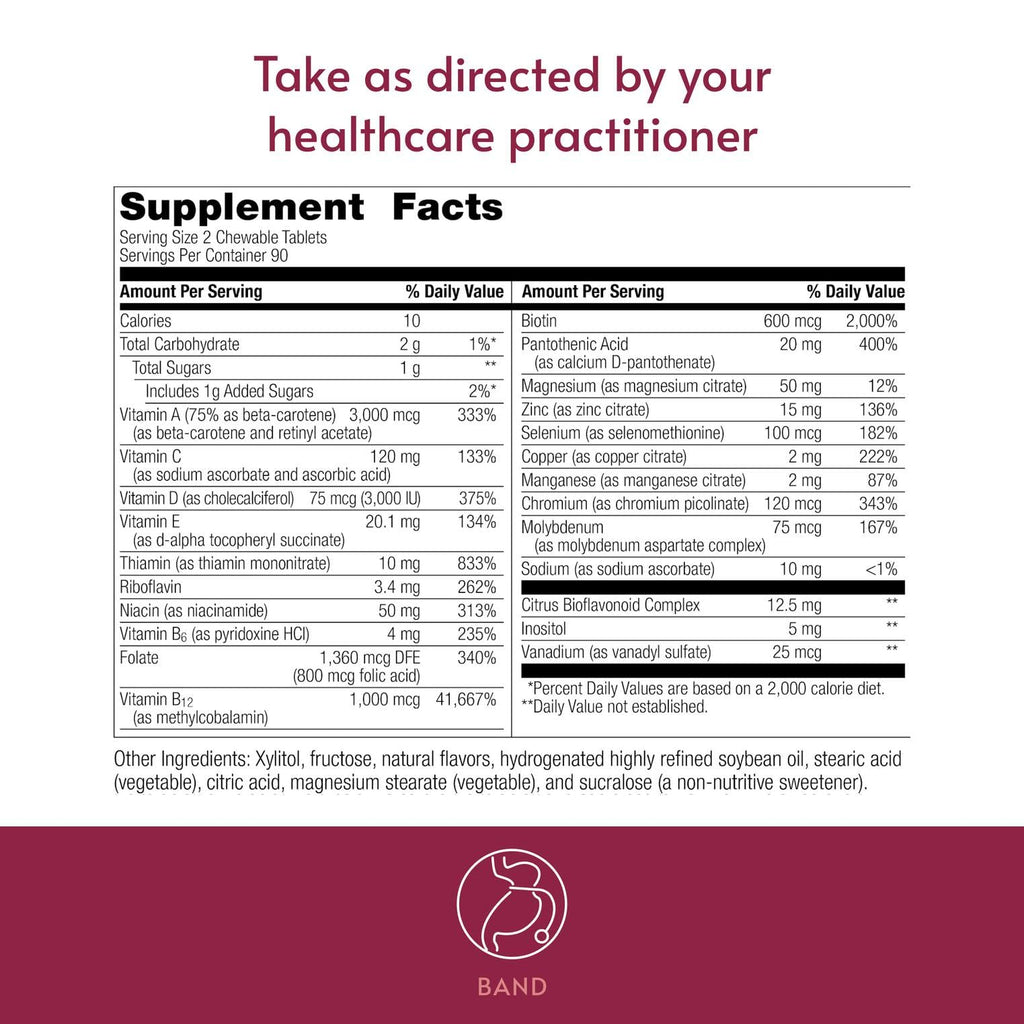 Bariatric Advantage Chewable Essential Multivitamin Without Iron - 200 DV of Key Nutrients - Trace Mineral Support - Multivitamins for Bariatric Patients - Berry - 180 Count
