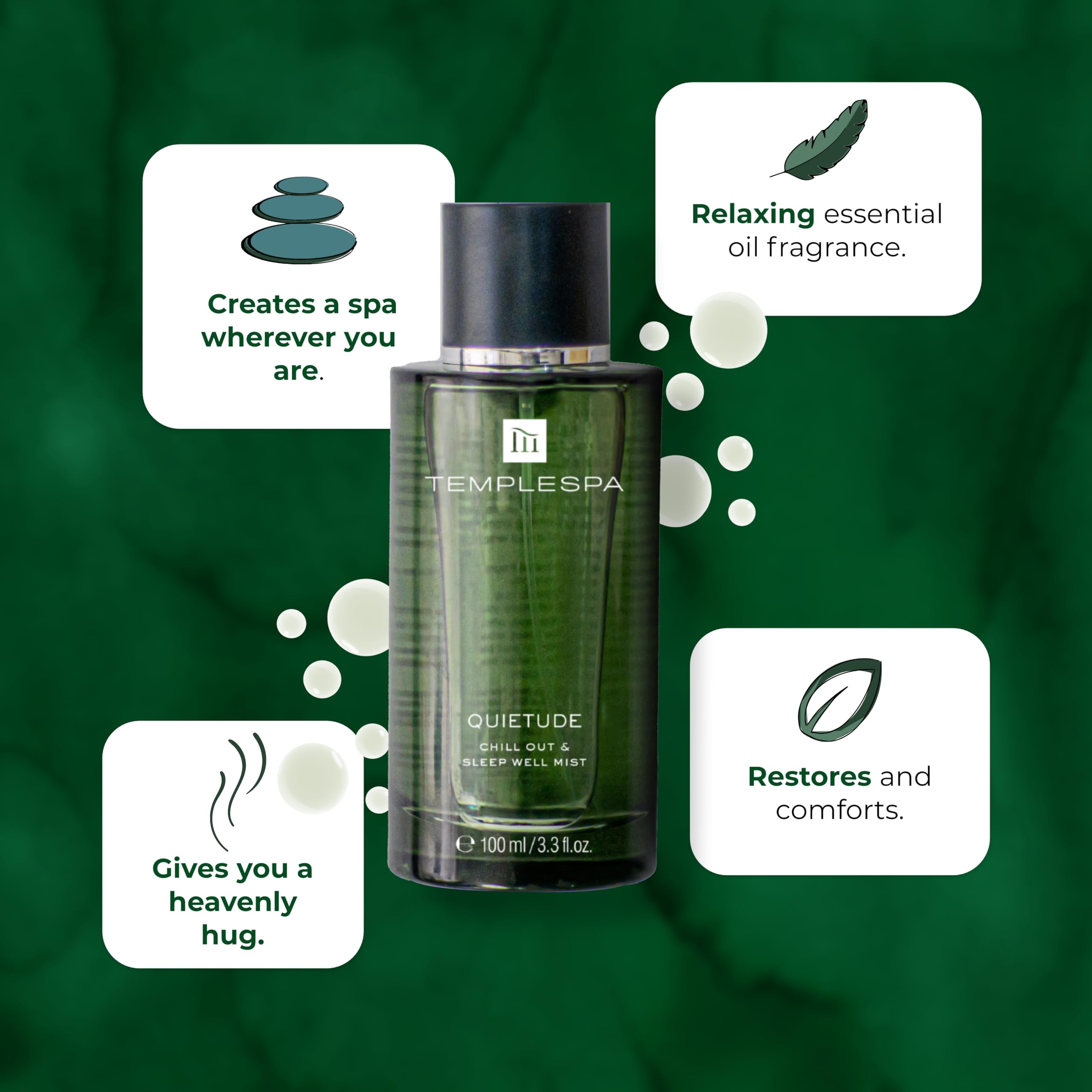 TEMPLESPA | QUIETUDE | Chill Out & Sleep Well Mist - Body Spray, Natural relaxation aid, Lavender, Vetivert, Cedarwood, Chamomile Fragrance, Natural Ingredients, Vegan 3.3 fl.oz.