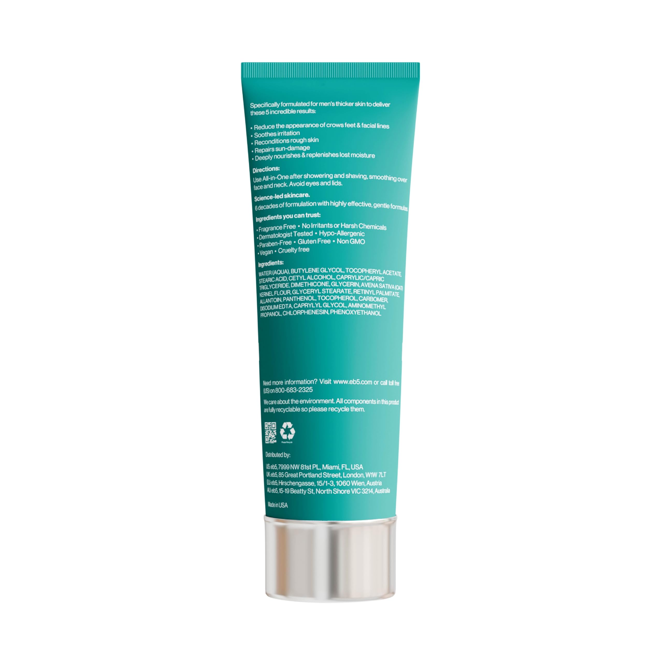 eb5 Men’s All-in-one Anti-Aging Face Cream | Formulated with Retinol, Vitamins E, B5, and A to Moisturize, Reduce Lines and Soothe Razor Burn - 4 Fl Oz