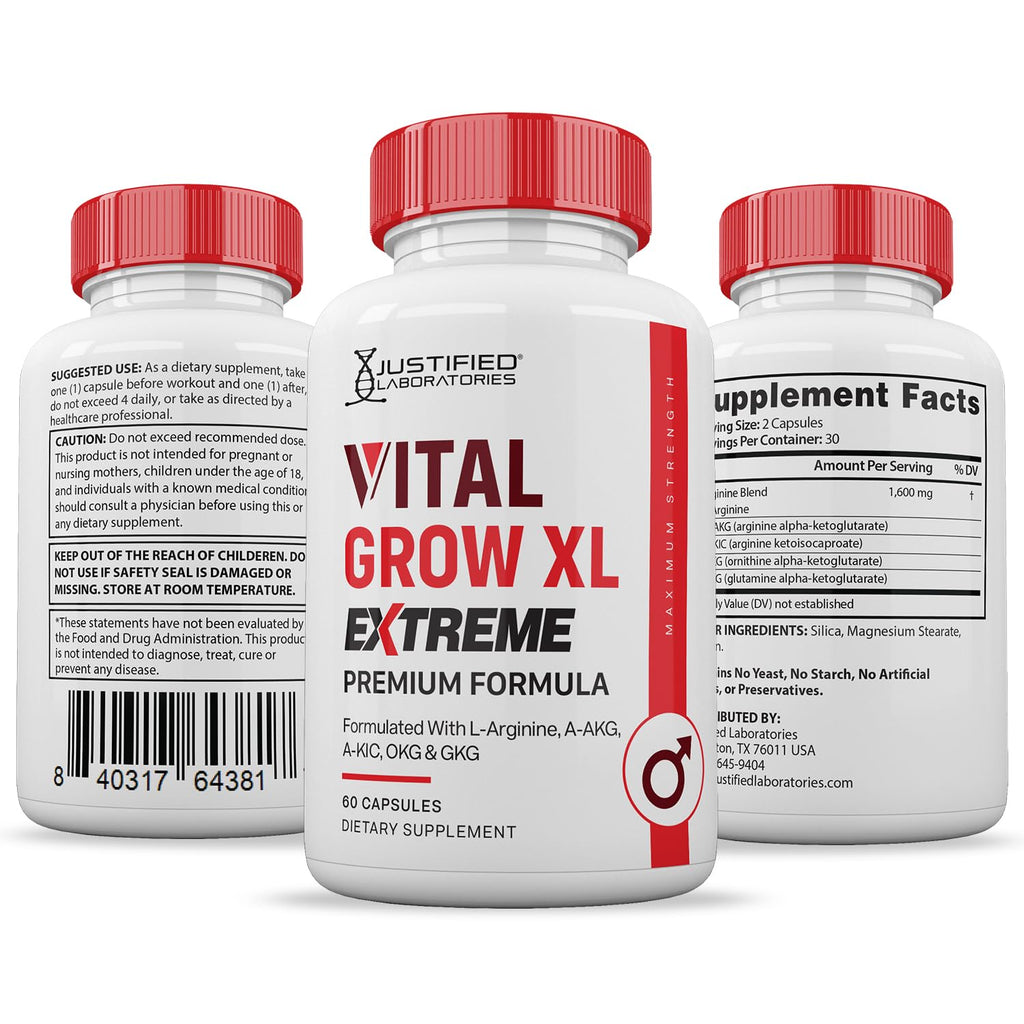 Vital Grow XL Extreme Pills 1600MG Premium Formula Proprietary Blend for Men's Health 60 Capsules