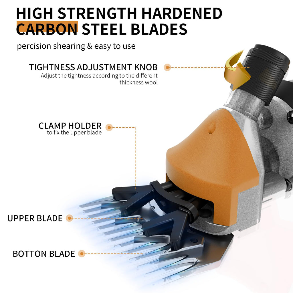 Openhahaha 1200W Sheep Shears Clippers, 3200RPM 6-Speed Heavy Duty Electric Sheep Shears, 13T Blades, Professional Livestock Clippers for Farm Alpacas Goats with Video Guide (Orange)