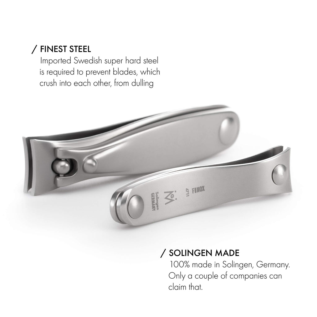 GERMANIKURE Professional Nail Clipper Set - Fingernail Clipper & Toenail Clipper with Leather Cases - Ethically Made in Solingen Germany - FINOX Surgical Stainless Steel Manicure and Pedicure Tools