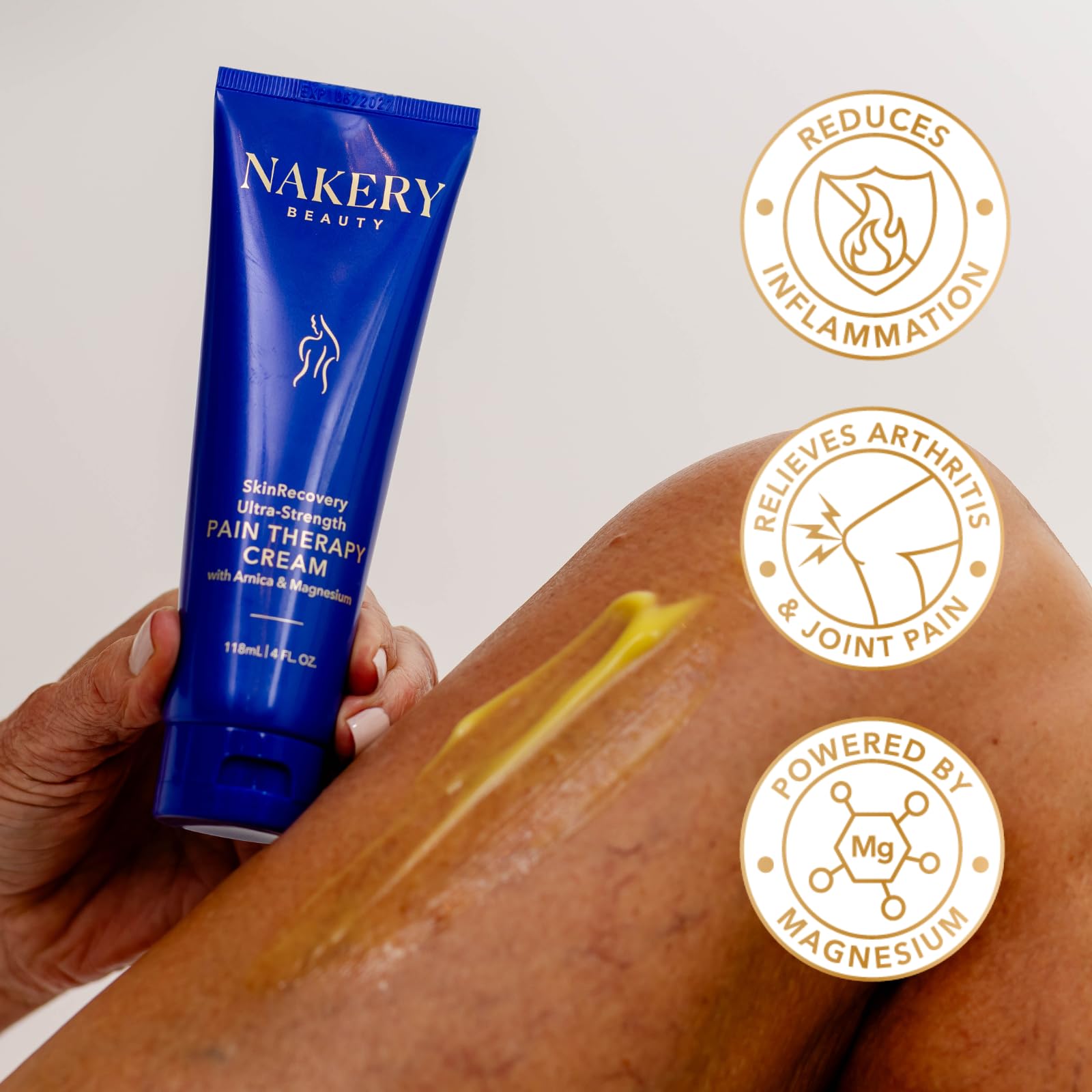 Nakery SkinRecovery Pain Therapy Cream, Ultra Strength Magnesium Cream for Leg Cramps, Muscle and Joint Pain Relief with Arnica Menthol, Fast Absorbing Massage Cream for Back Feet Nerve Pain