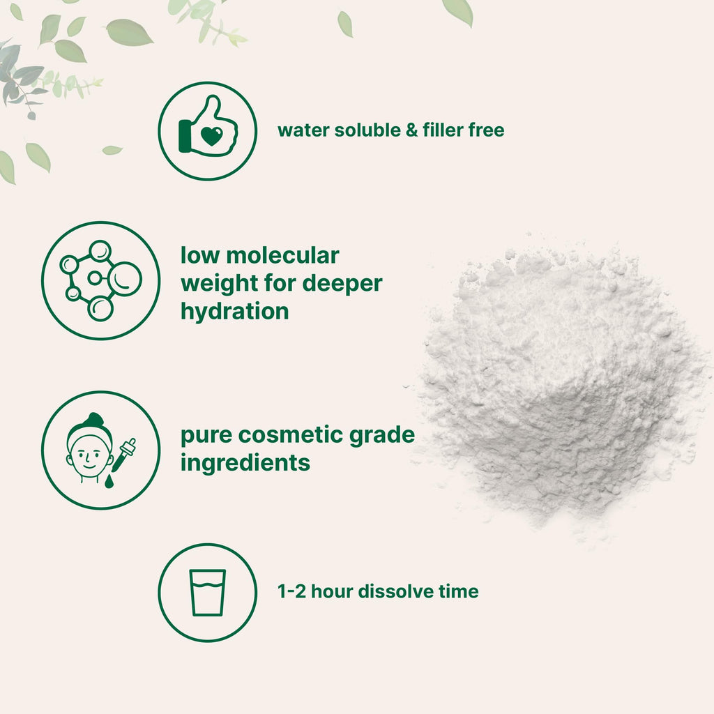 Hyaluronic Acid Serum Powder, 100 Grams | Low Molecular Weight, Cosmetics Grade | Skin Hydration and Moisture Support Supplements | Vegan, Water Soluble (Within 2 Hours)