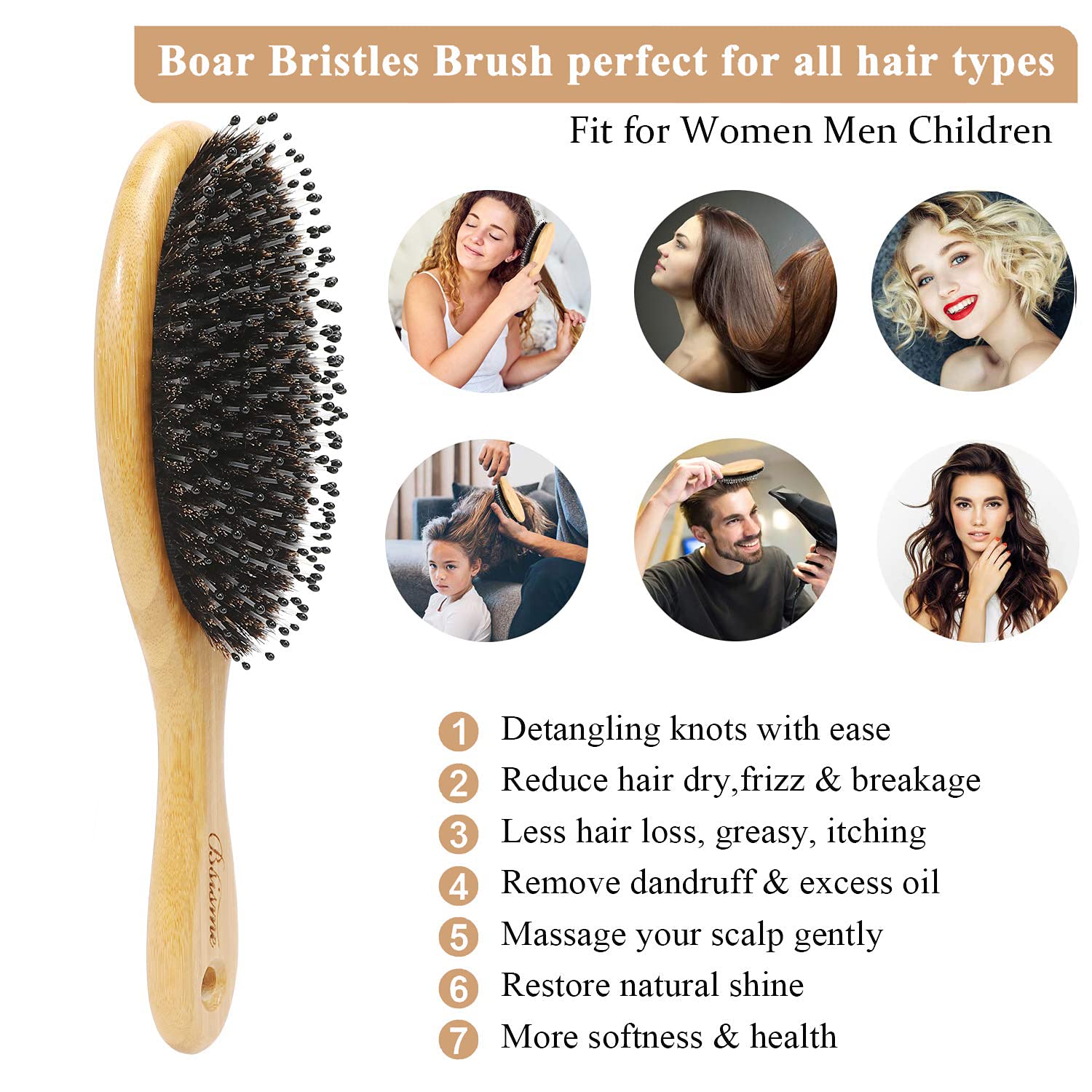 Bsisme Hair Brush, Boar Bristle & Soft Nylon Detangling HairBrush