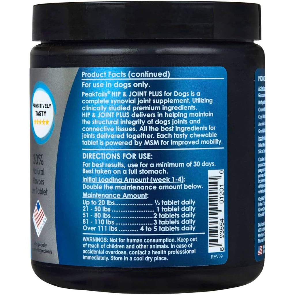 KALA HEALTH PeakTails Hip & Joint Plus for Dogs – 90 Tablets, Glucosamine, Chondroitin, OptiMSM & Ester-C – Supports Joint Mobility & Comfort