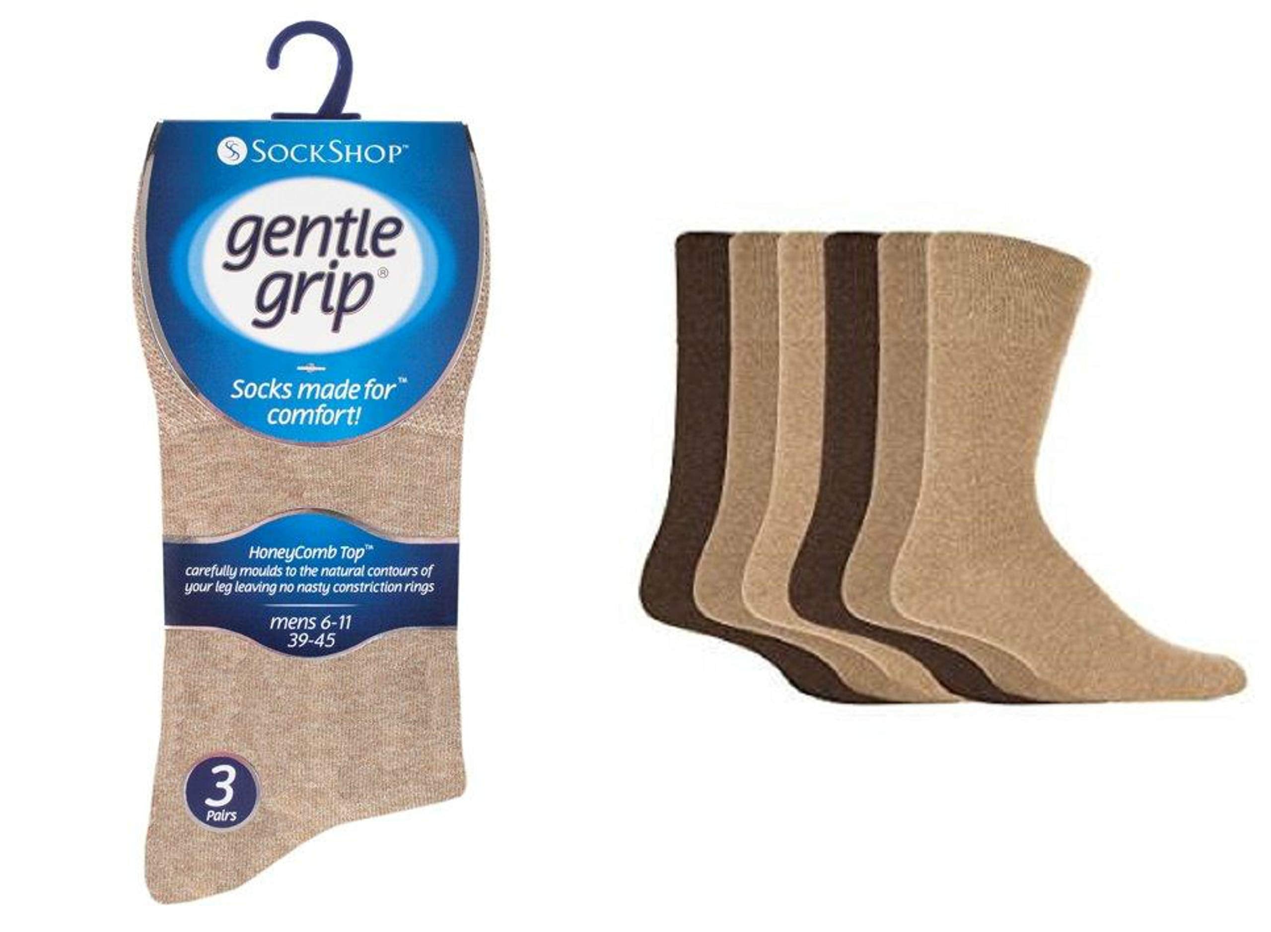 Gentle Grip 6 Pairs mens no elastic socks 6-11 uk, 39-45 eur Assorted colours (RG53BROWN)