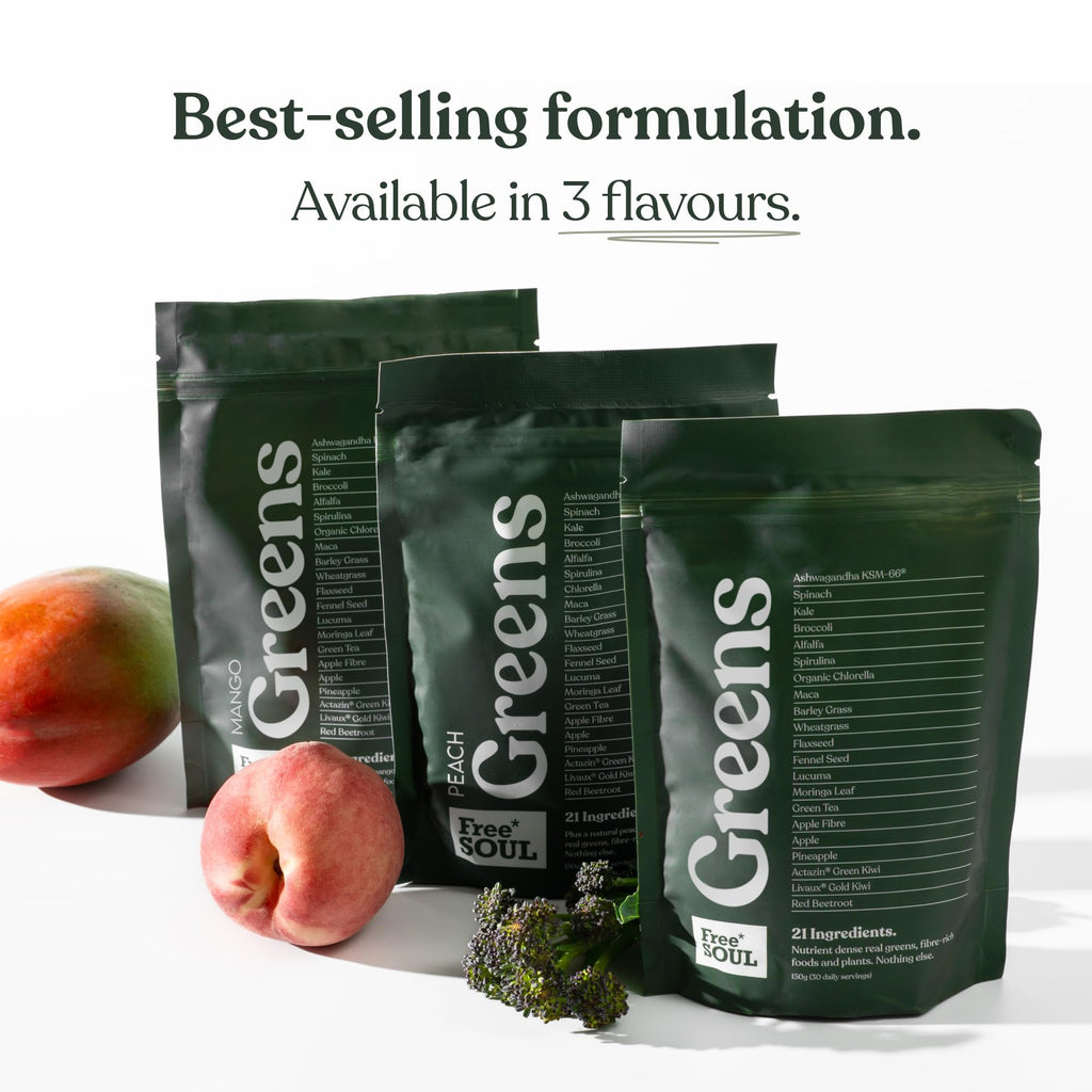 Free Soul Greens - 21 Advanced Greens, Superfoods, and Adaptogens Including KSM-66® Ashwagandha, Vegan & Gluten-Free, Advanced Natural Formula, UK Made, 30 Servings (Original)
