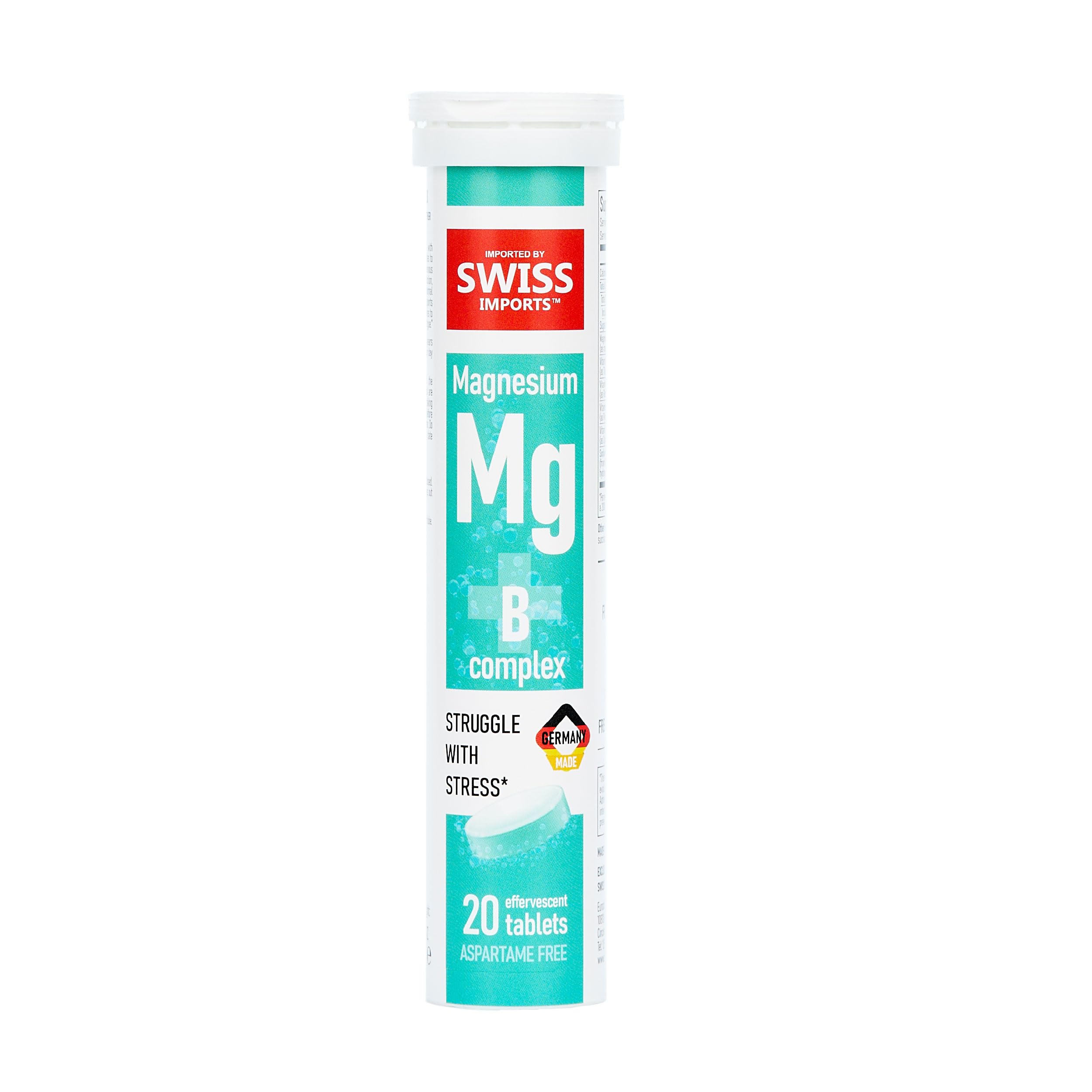 Swiss Imports Effervescent Magnesium + B Complex Dietary Supplement, 6-Pack, 120 Tablets