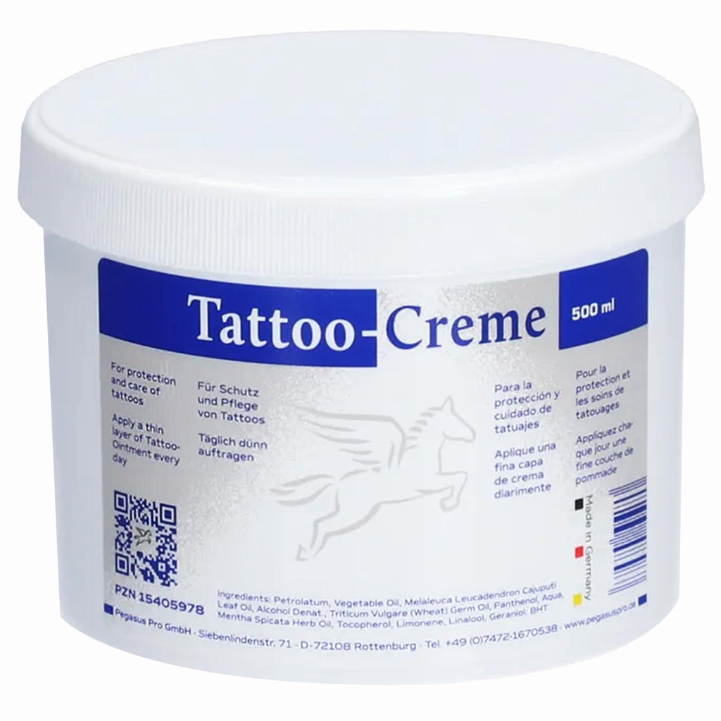 Pegasus Pro Tattoo Cream Ointment, 500 ml, Daily Care & Aftercare for Intensive Tattoo Protection, Moisturising with Cajeput Oil, with Wheat Germ Oil and Dexpanthenol, Made in Germany