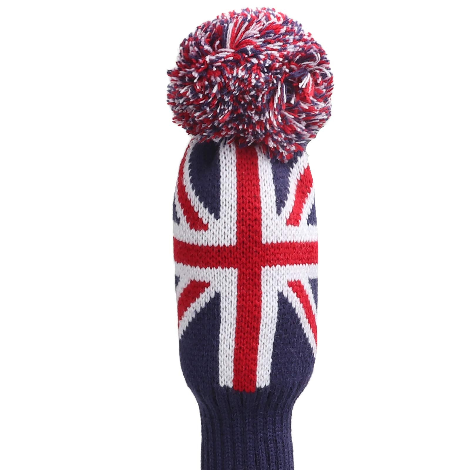 Big Teeth Golf Wood Club Headcovers Knitted PomPom Set 4packs 460cc Driver Fairwaywood Hybrid UT Rescue Club Protection Flag Design(UK Flag)