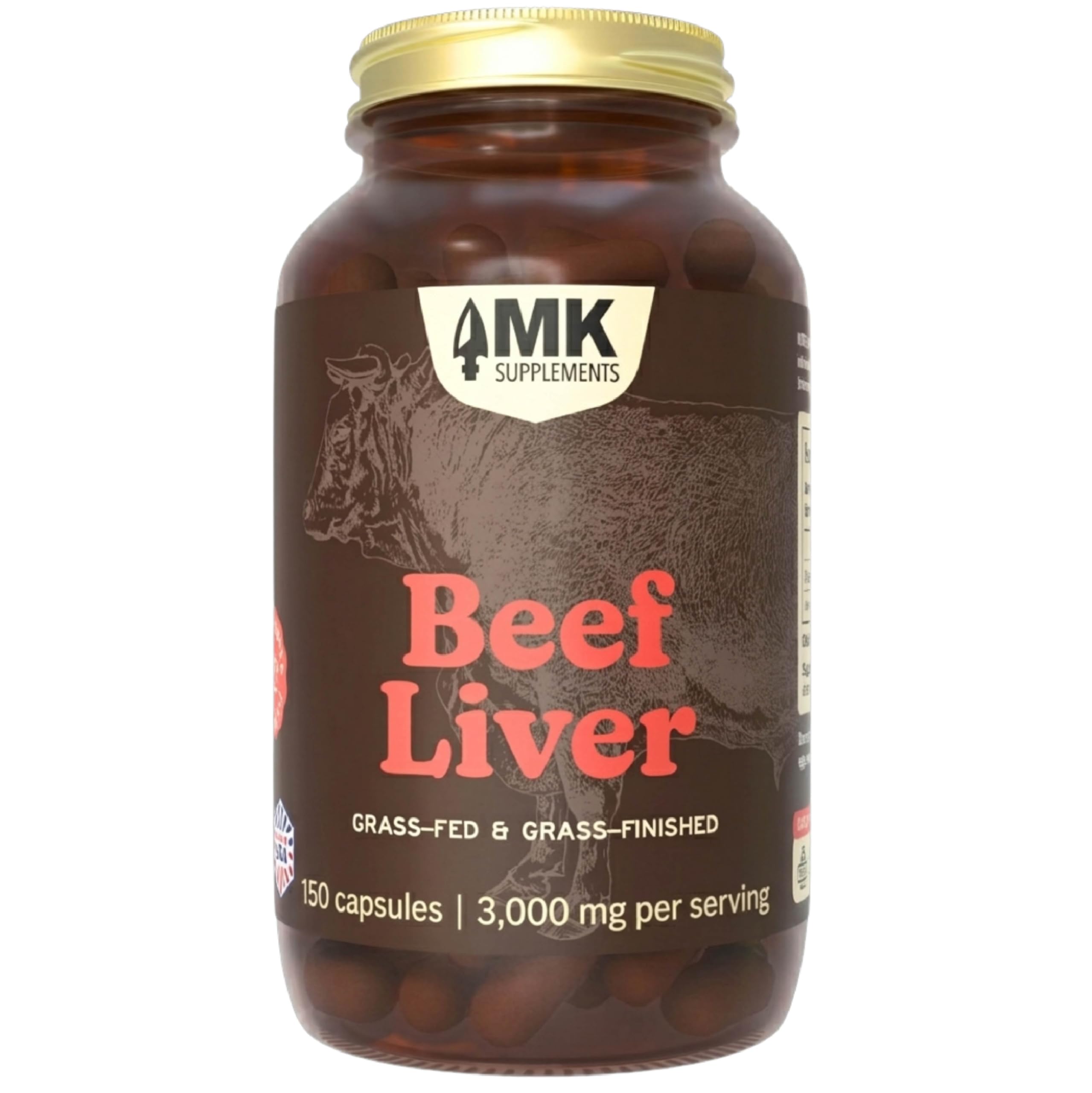 MK Supplements Grass Fed Beef Liver Supplement, Supports Energy Production, Detoxification, Digestion, Immunity and Full Body Wellness, Non-GMO, Freeze Dried, 30 Servings (3,000 mg Each)