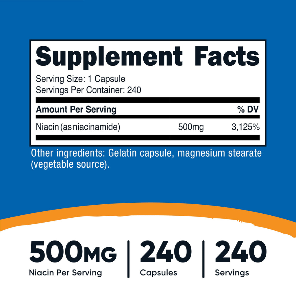 Nutricost Niacinamide (Vitamin B3) 500mg, 240 Capsules (2 Bottles)