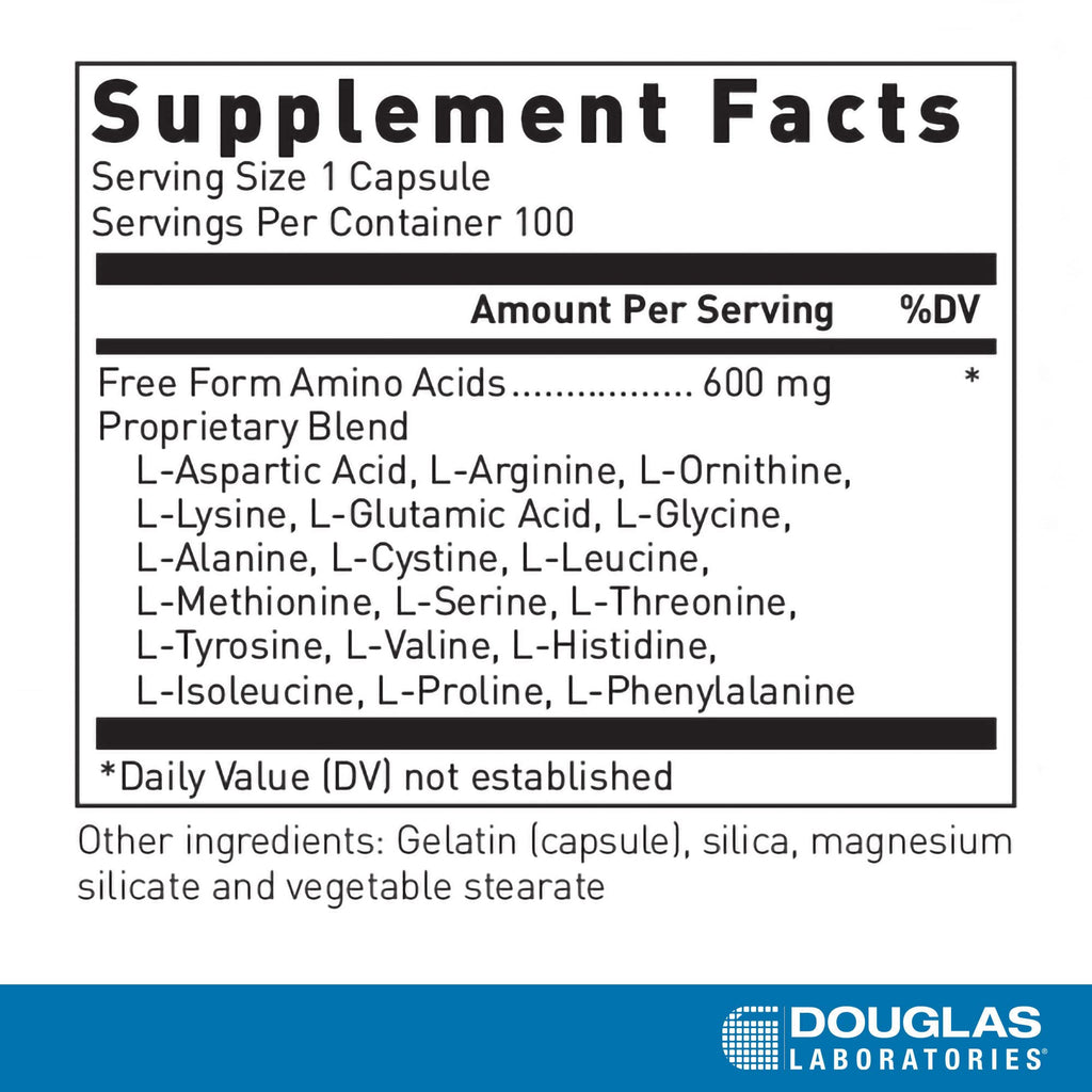 Douglas Laboratories Free Form Amino Capsules | Balanced Amino Acid Mixture to Support Energy, Muscles, Tissues, Bones, and Overall Health* | 100 Capsules