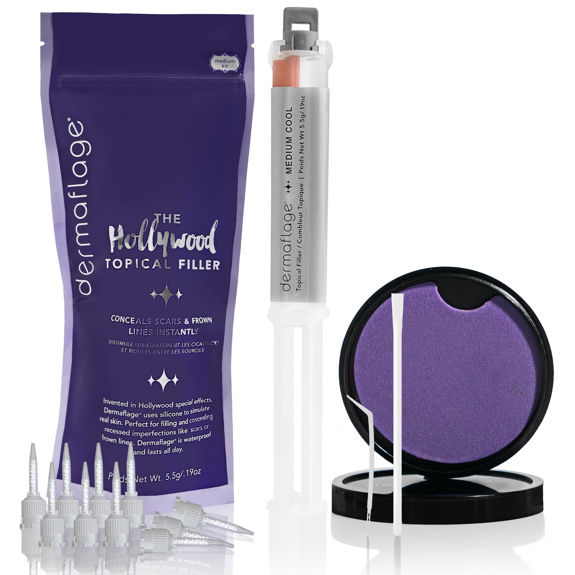 Dermaflage Scar Filler Kit - Medium Cool - Deep Scar Cover and Waterproof Concealer for Acne Scars Wrinkles, and Ice Pick Scars Makeup, 1 mo supply