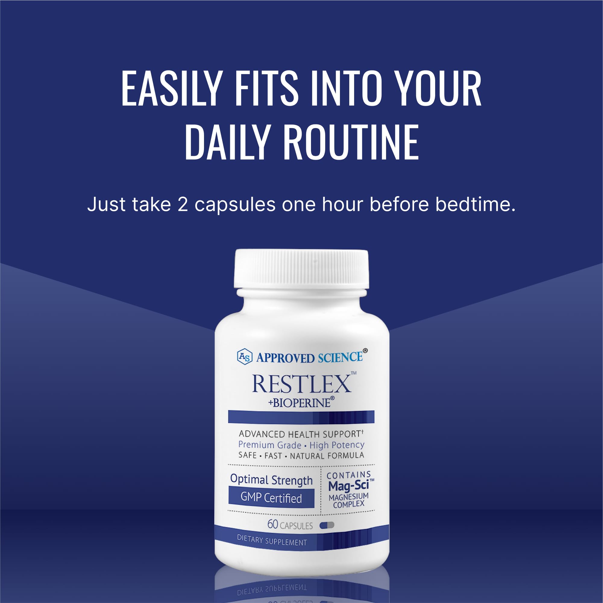 Approved Science Restlex for Restless Legs – Magnesium Glycinate for Calm Legs and Restful Legs – Natural Itching, Crawling, and Tingling in Feet and Legs - Calm, Restful Sleep Support - 1 Month