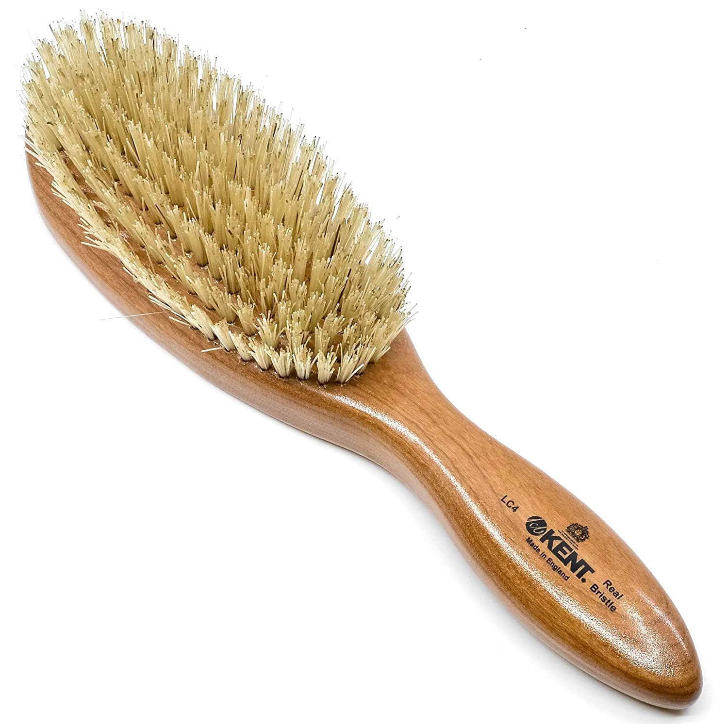 Kent LC4 Finest Detangler Brush, Cherrywood Oval Hairbrush with Boar Bristles for Medium to Thick Hair of All Lengths, Salon-Style Straightening Tool