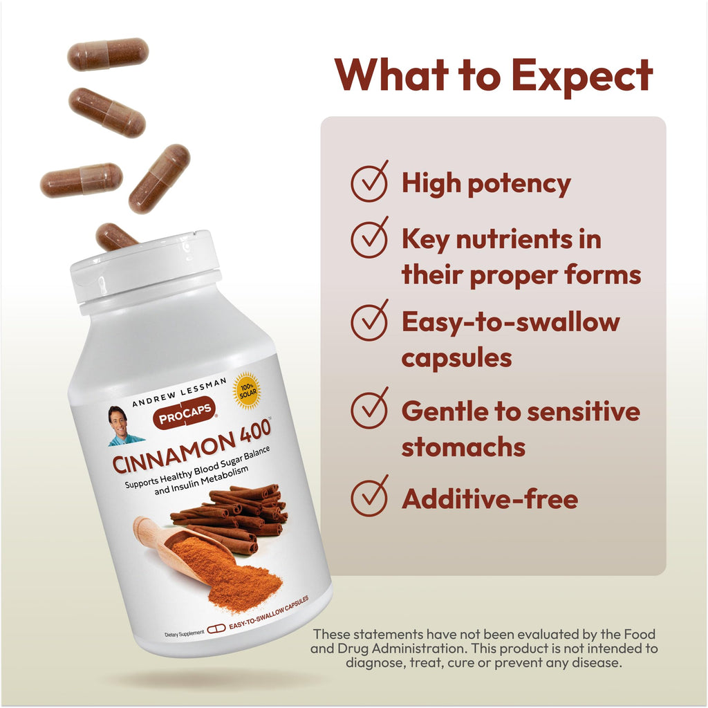 ANDREW LESSMAN Cinnamon 400mg - 60 Capsules - High Potency, Standardized Extract. No Additives. Small Easy to Swallow Capsules
