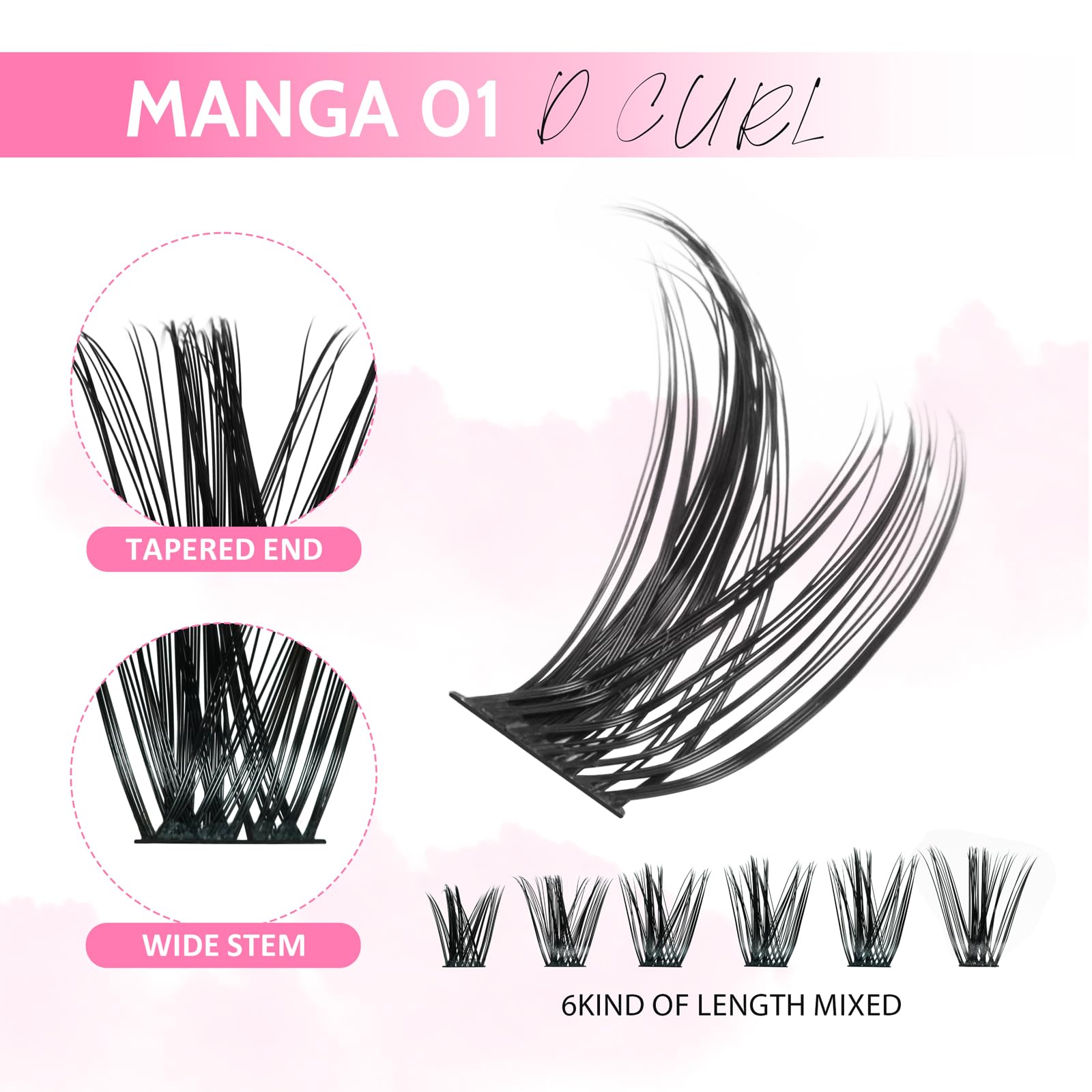 LANKIZ Manga Lashes Natural Look Lash Clusters Anime Lashes False Eyelashes Individual Lashes Extensions Korean Makeup Asian Fake Eyelashes Mink Wispy Fluffy Cluster Lashes