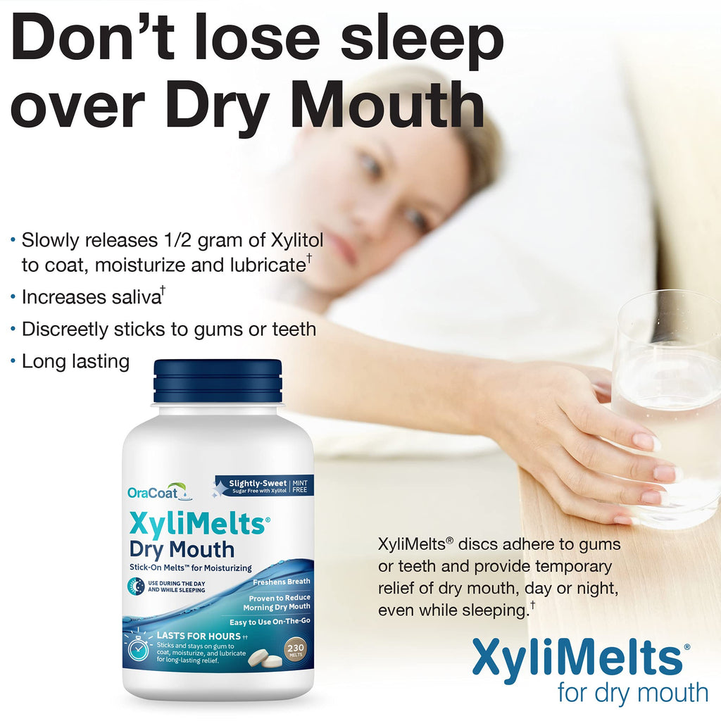 Oracoat XyliMelts for Dry Mouth Night Time or Day - Moisturizing Dry Mouth Adhering Discs, Sugar Free with Xylitol, 230 Count, Slightly Sweet Flavor, 8-Hour Relief