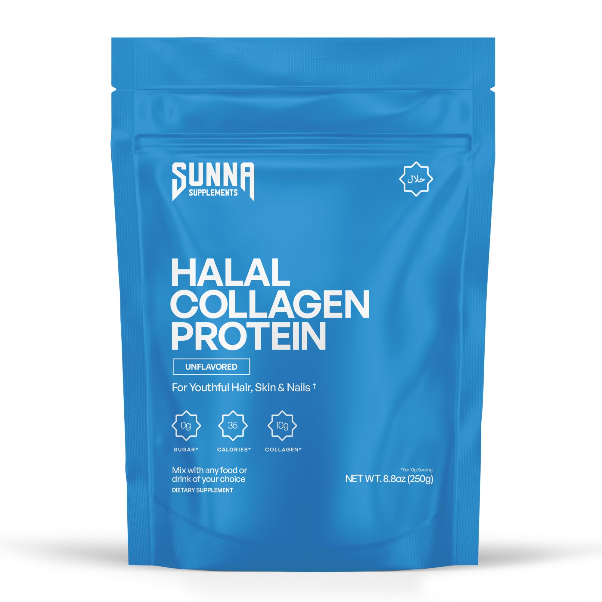 SUNNA SUPPLEMENTS Grass-Fed Halal Collagen Powder - Type I & III Hydrolyzed Bovine Peptides for Joint, Skin, Hair & Nail Support - High Protein, Gluten-Free, Keto & Paleo Friendly - Unflavored