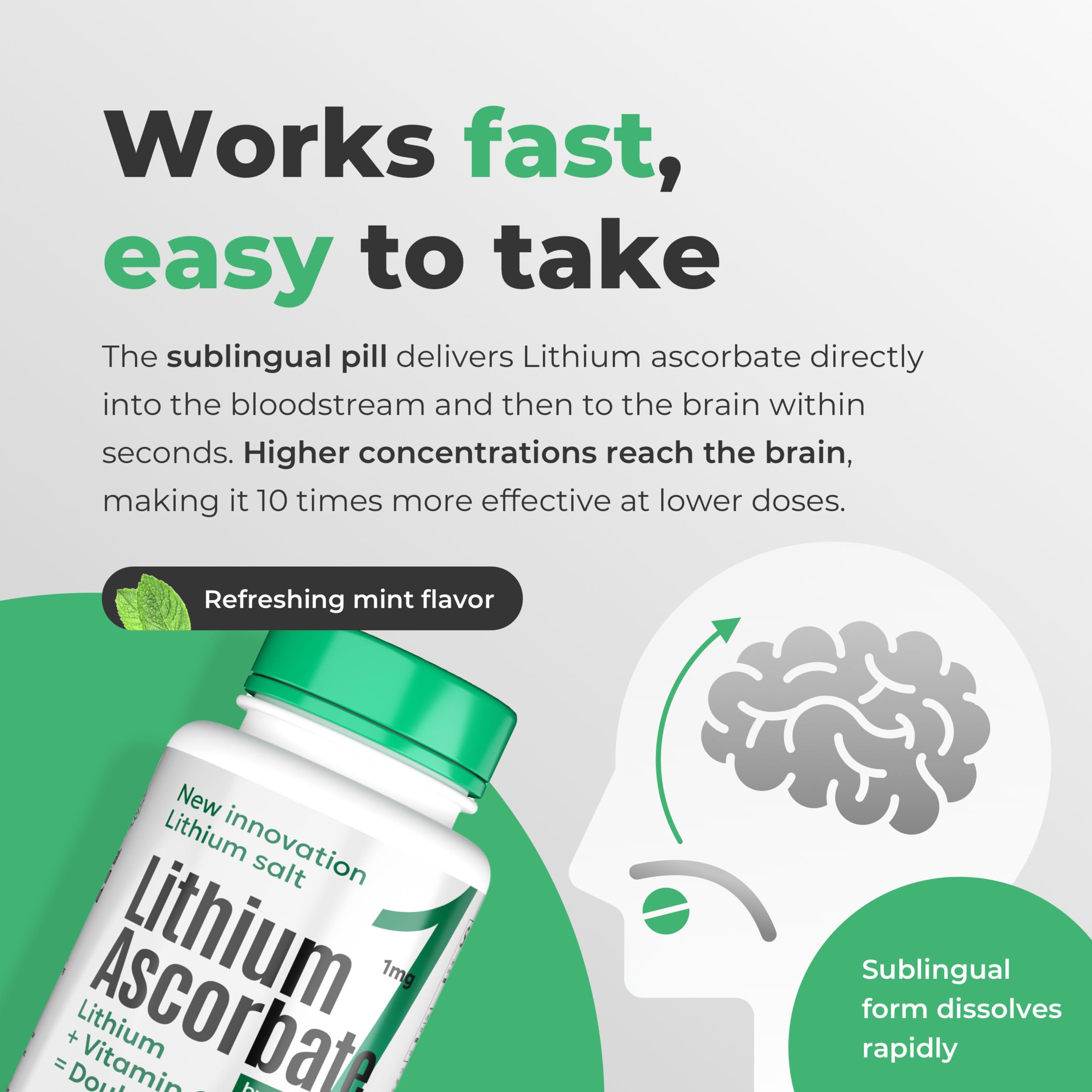 NORMOTIM Lithium Ascorbate 1 mg with Vitamin C - 60 Tablets – Brain Supplements for Memory and Focus, Mood and Stress Relief Supplement, Lithium Orotate (180 Tablets)