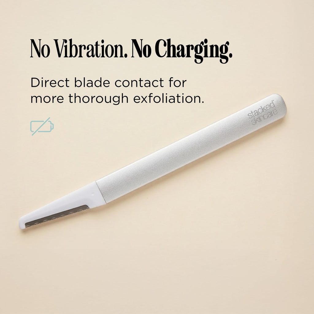 StackedSkincare Professional-Grade Dermaplaning Tool – Precision Exfoliation, Removes Peach Fuzz & Dead Skin, Aluminum Handle, Refillable Blades