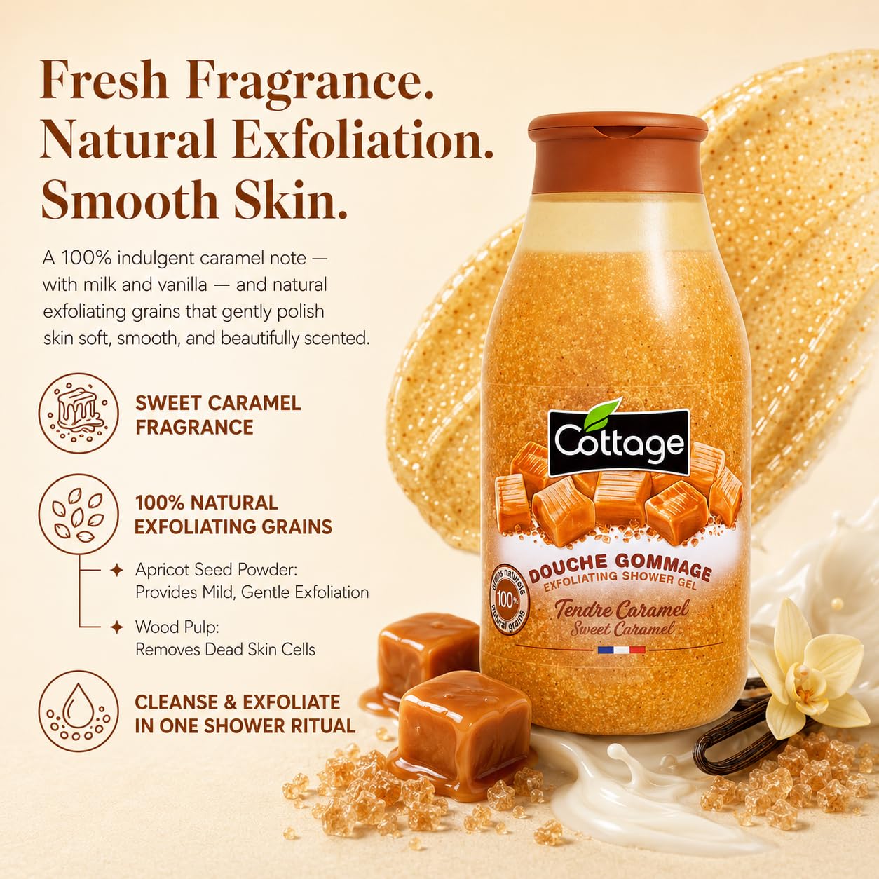 Cottage Douche Gommage Tendre Caramel Grains Exfoliants 100% Naturels 1 Unité