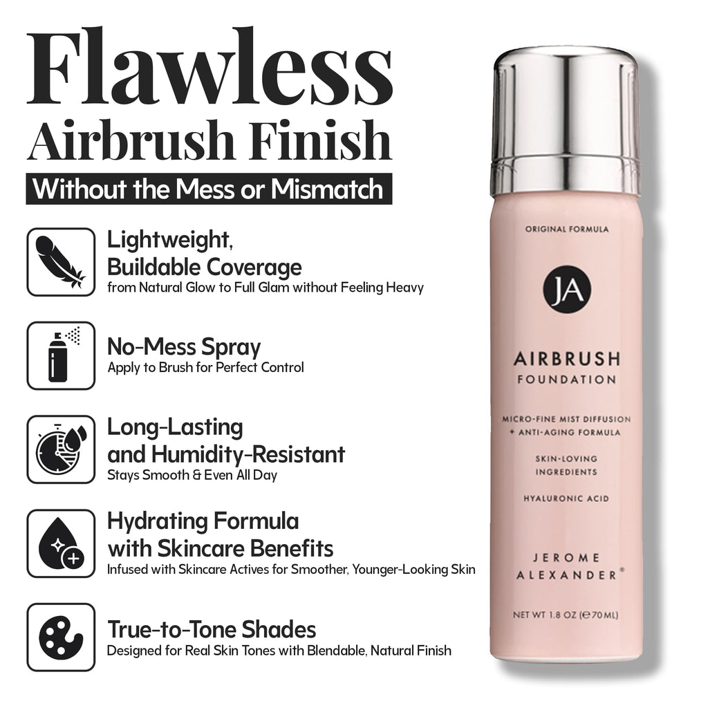 MagicMinerals AirBrush Foundation Set by Jerome Alexander - Complete 5pc Spray Makeup Set with Foundation, Primer, and Setting/Finishing Spray - for Smooth, Radiant Skin (Warm Beige)