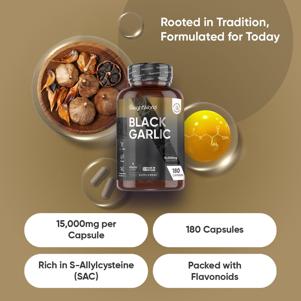 Black Garlic Capsules 15000mg | 6 Months Supply | 180 Capsules