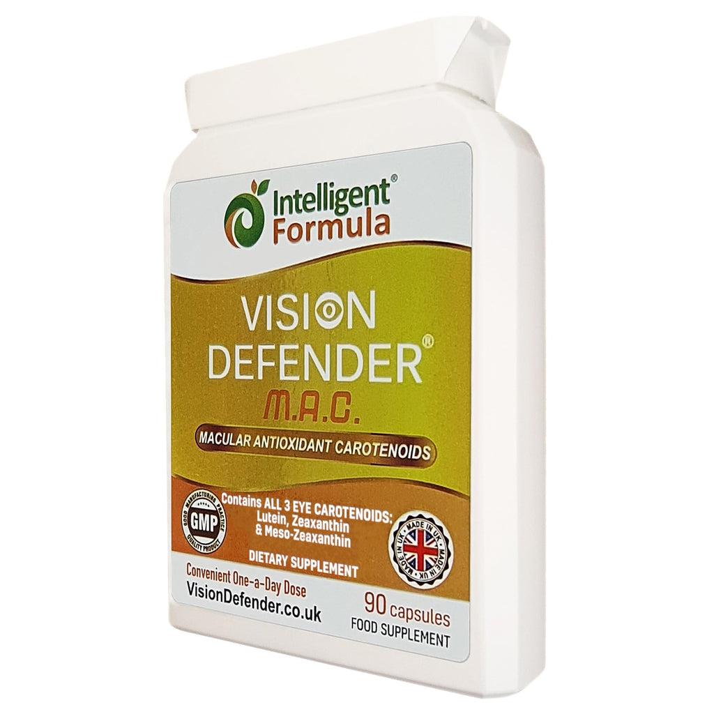 Vision Defender MAC Eye Supplement: Lutein, Zeaxanthin & Meso-Zeaxanthin Triple Antioxidant Carotenoids for Eye Health and Eyesight (90 Capsules/One Capsule Daily) Made in UK
