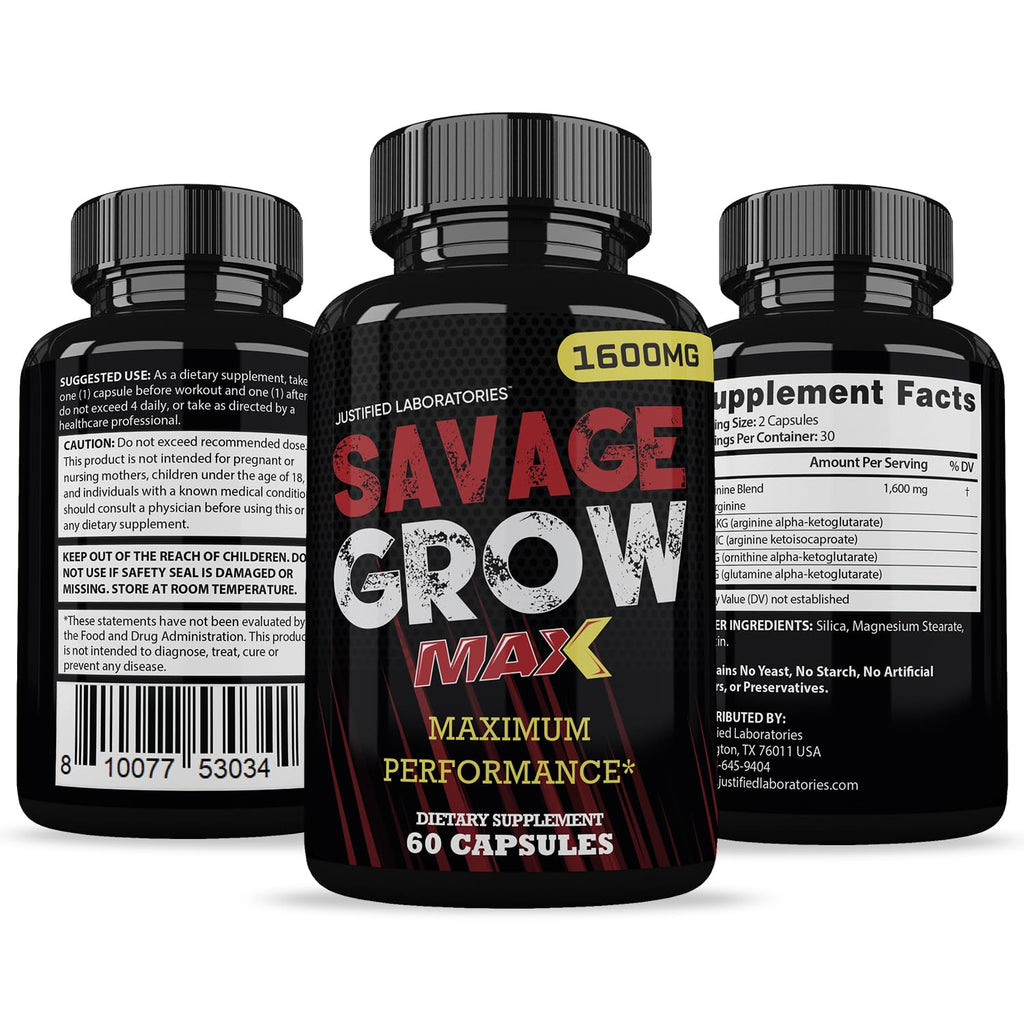(3 Pack) Savage Grow Max 1600MG Advanced Men's Heath Formula180 Capsules