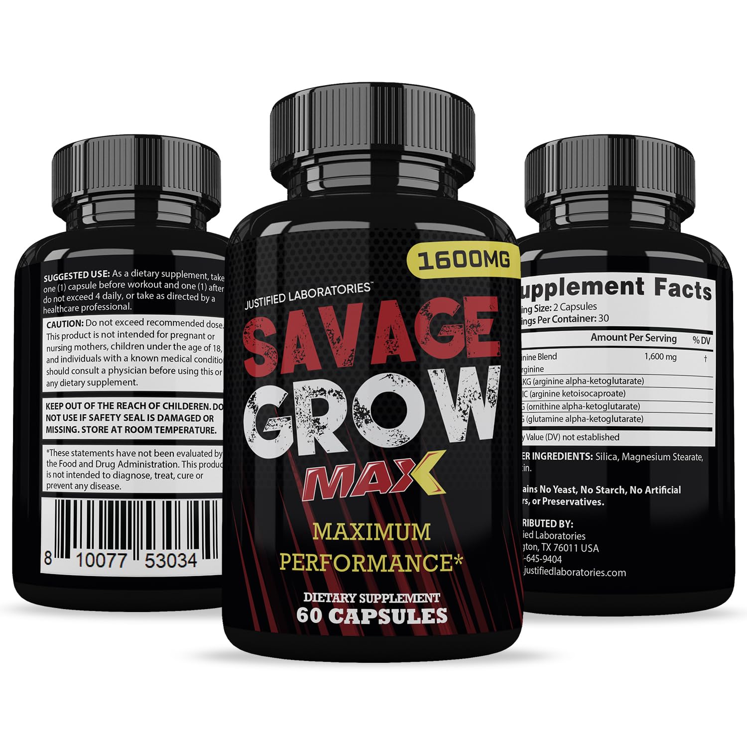 (3 Pack) Savage Grow Max 1600MG Advanced Men's Heath Formula180 Capsules