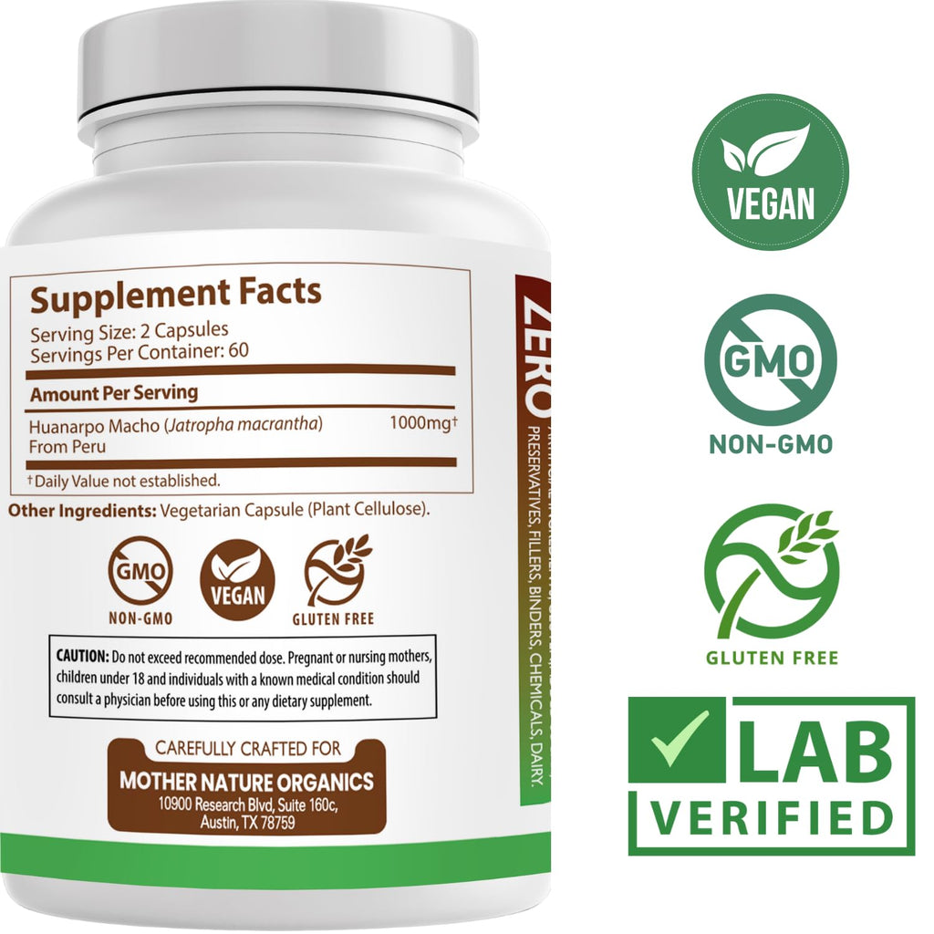 MNO Huanarpo Macho 1000mg Vegan Capsules for Men, 120 Count, Gluten-Free