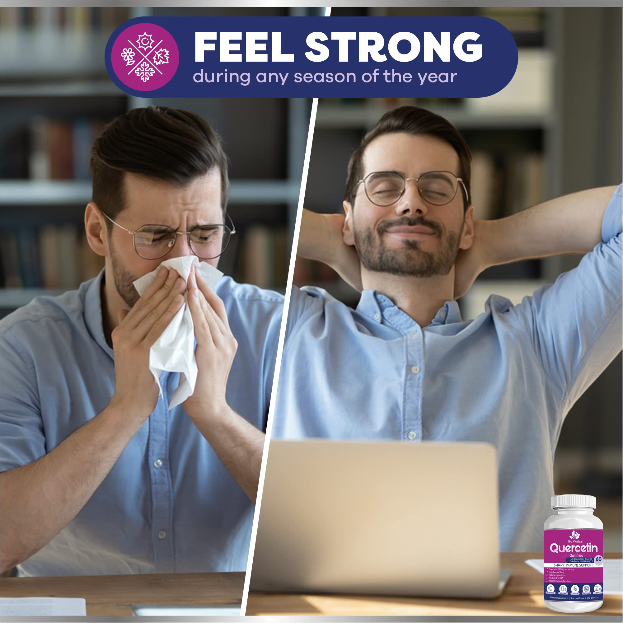 Quercetin Gummies by BioVitalica - Quercetin with Bromelain Vitamin C and Zinc & Elderberry + Vitamin D3-5 in 1 Immune Support - Zinc Quercetin 750 mg for Kids and Adult (6, Quercetin)