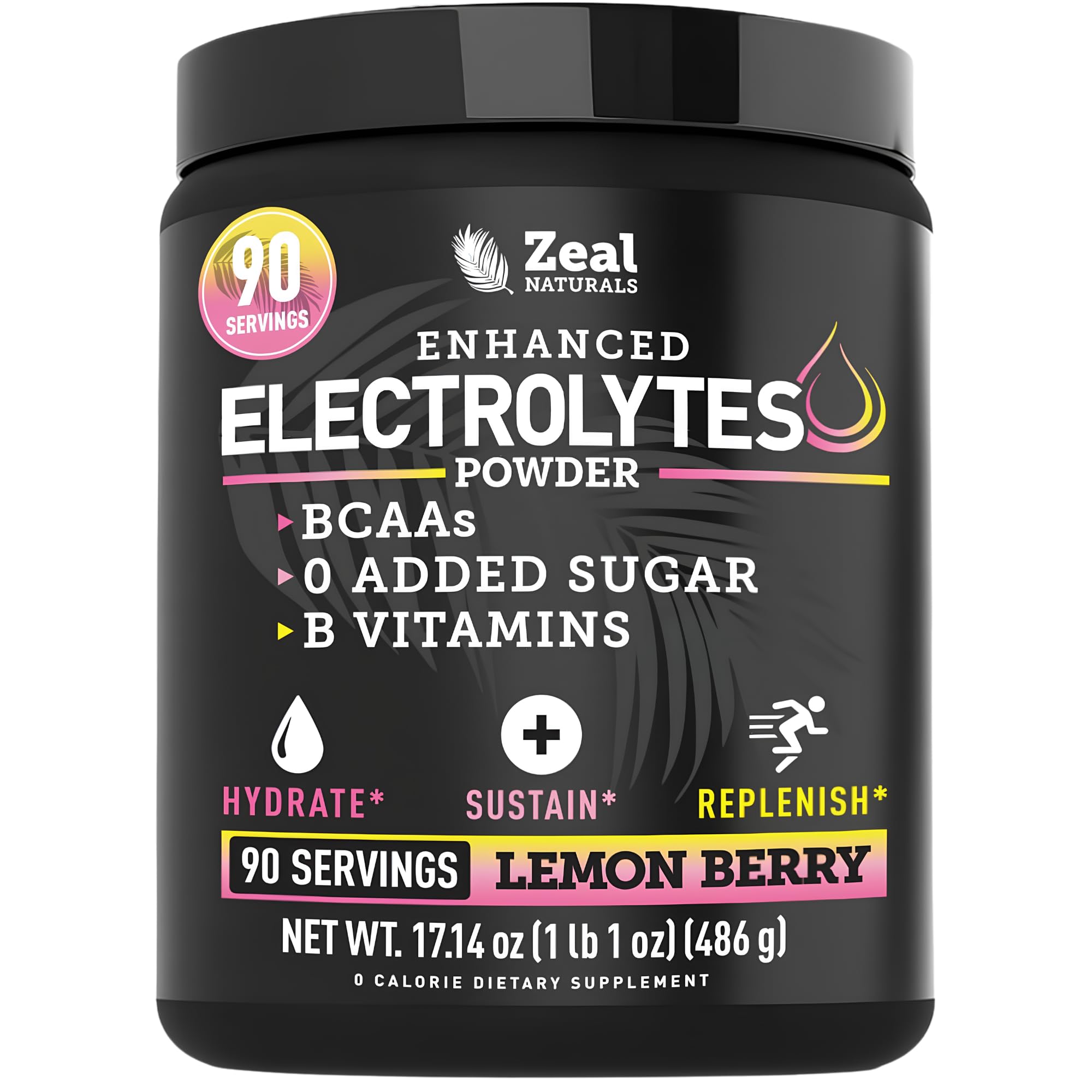 Zeal Electrolyte Powder - 90 Servings | Keto Electrolytes Powder | Zero Sugar, BCAAs, B-Vitamins | Potassium, Zinc, Magnesium | Hydration Powder Recovery Drink | Lemon Berry