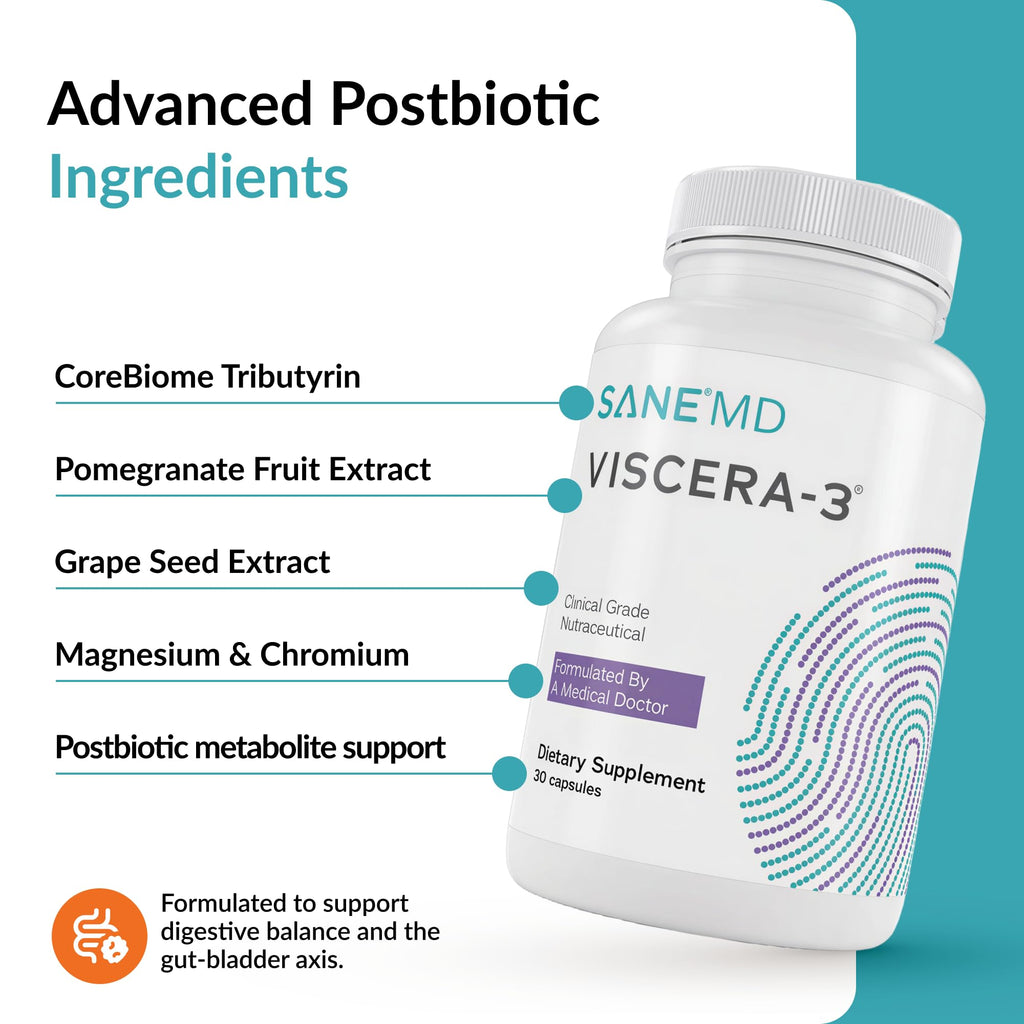 SANE MD Viscera-3 Gut Health Supplement, CoreBiome Formula, 30 Capsules