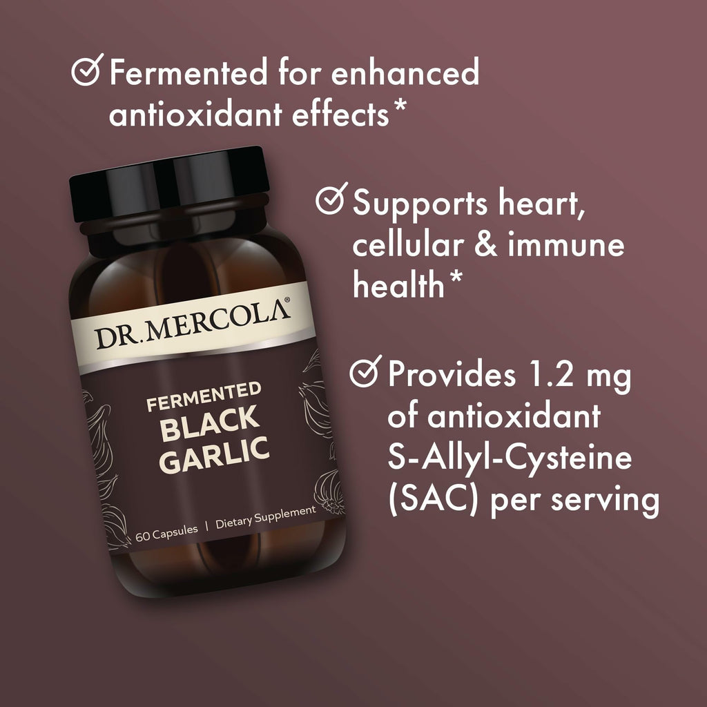Dr. Mercola Fermented Black Garlic, 90 Servings (180 Capsules), Dietary Supplement, Supports Immune Health, Non-GMO