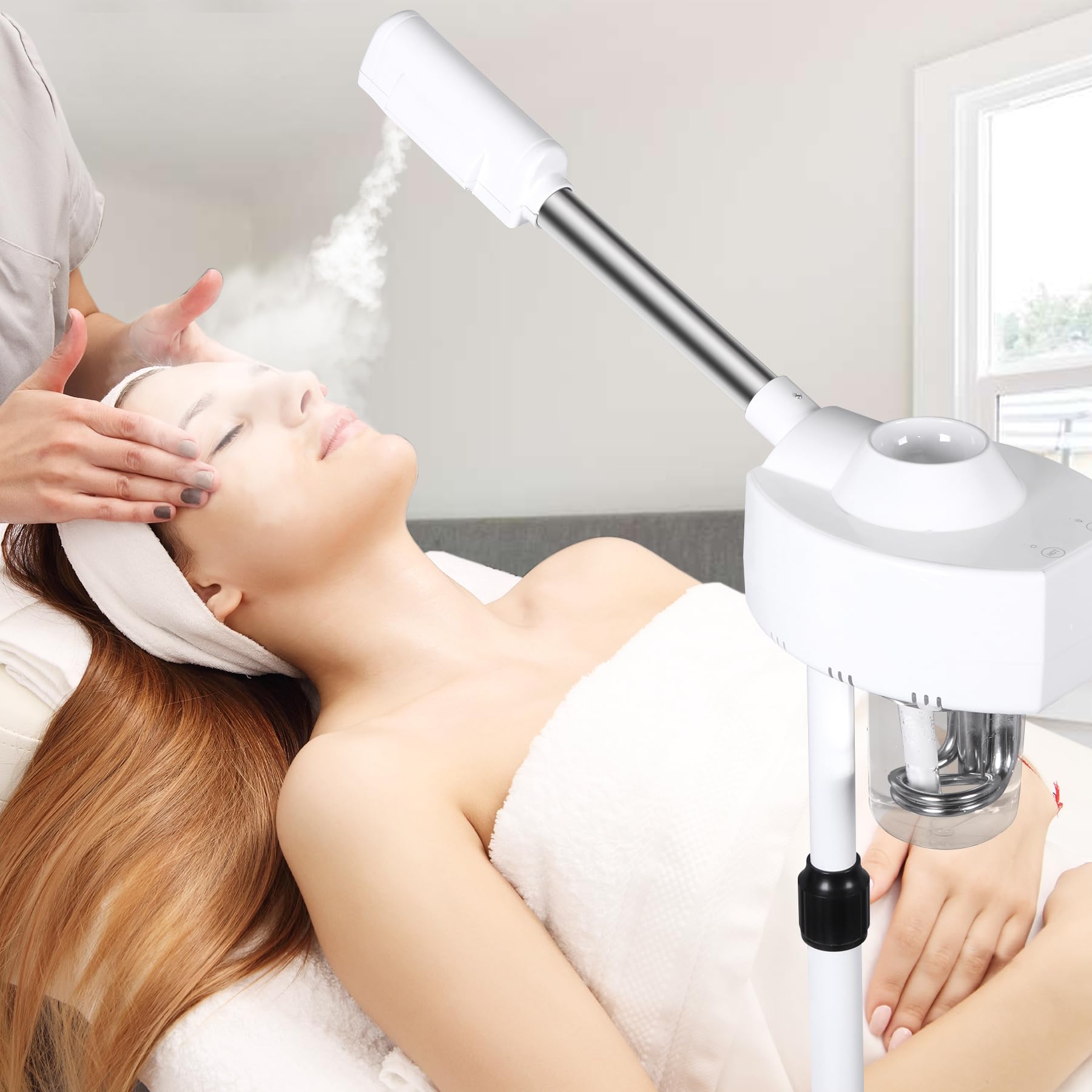HomGarden Professional Facial Steamer, Hot Mist & Timer Function, Adjustable Height and Angle, Vaporizador Facial Professional Steamer On Wheels for Home Use & Spa Salon Skin Cleasning